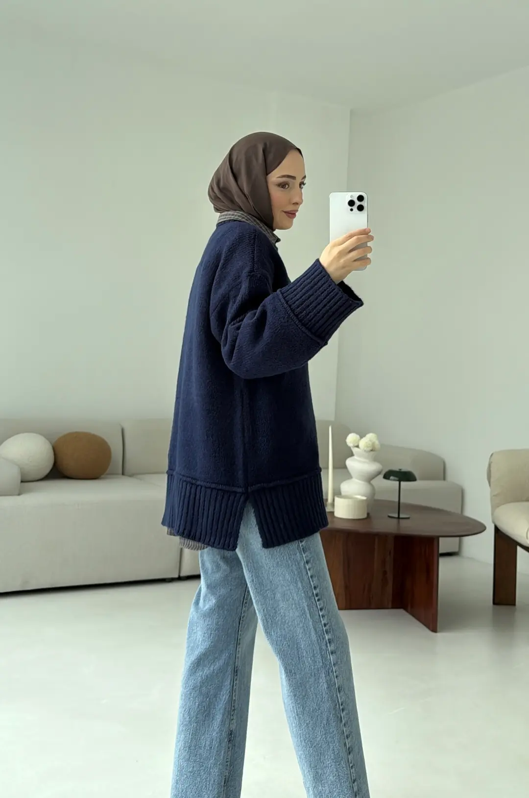 Kalın Manşet Kazak Lacivert - Görsel 5