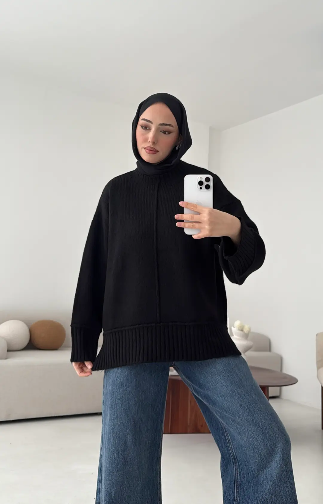 Kalın Manşet Kazak Siyah - Görsel 4