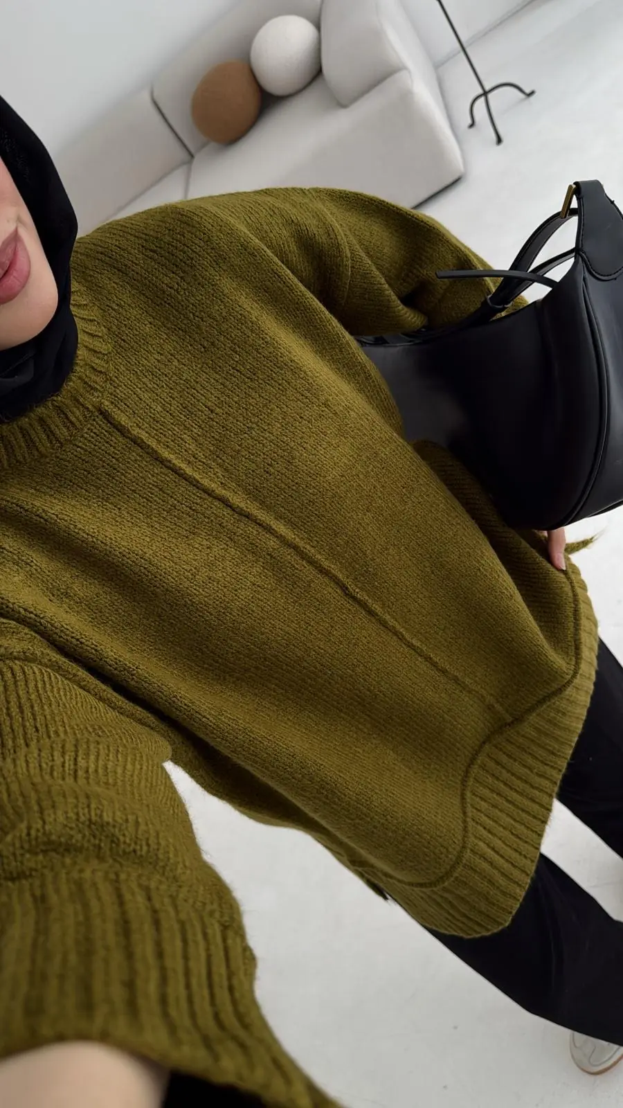 Kalın Manşet Kazak Zeytin Yeşili - Görsel 6