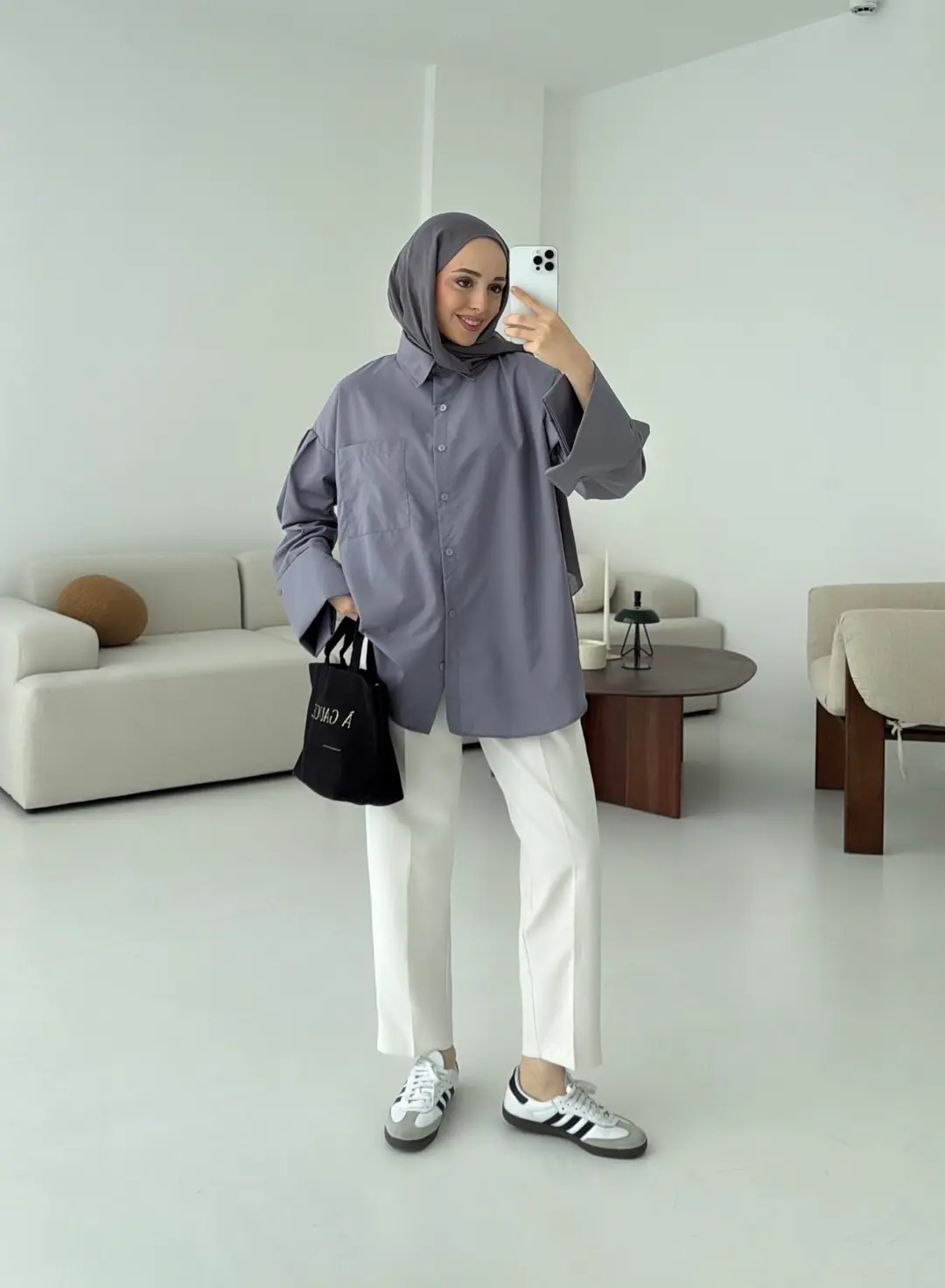 Kalın Manşetli Oversize Antrasit Gömlek - Görsel 2