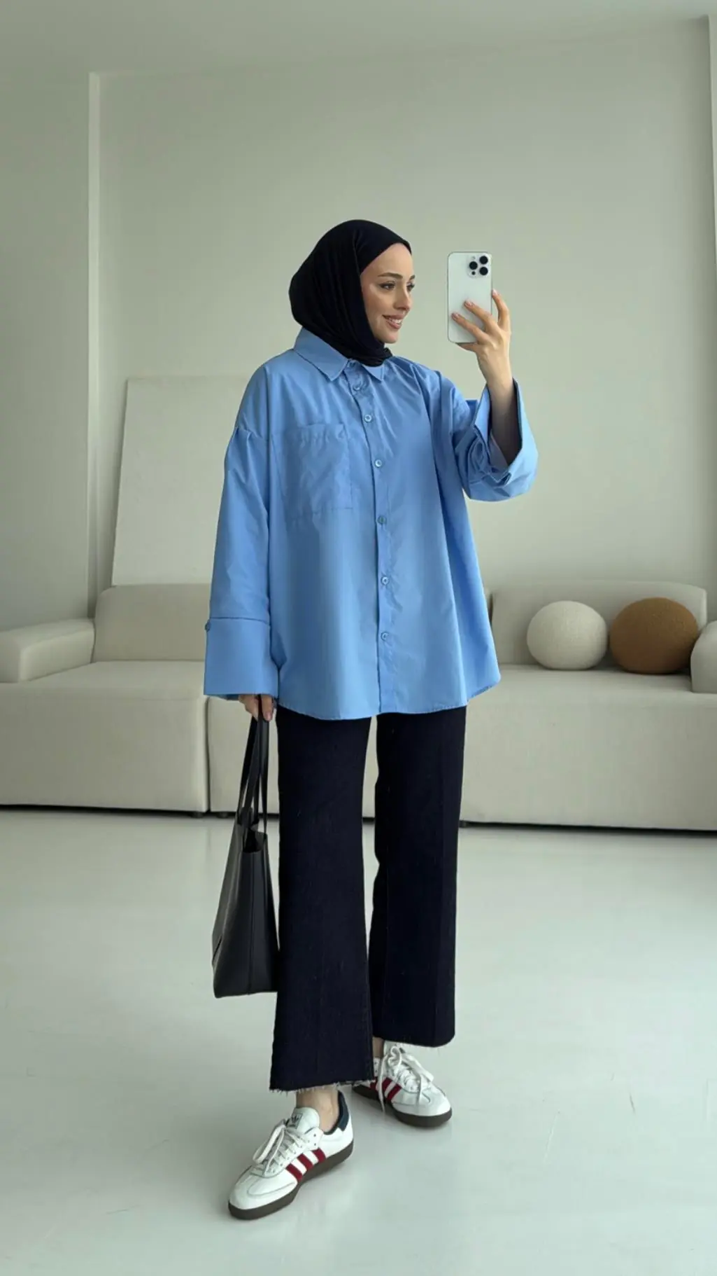 Kalın Manşetli Oversize Mavi Gömlek - Görsel 2