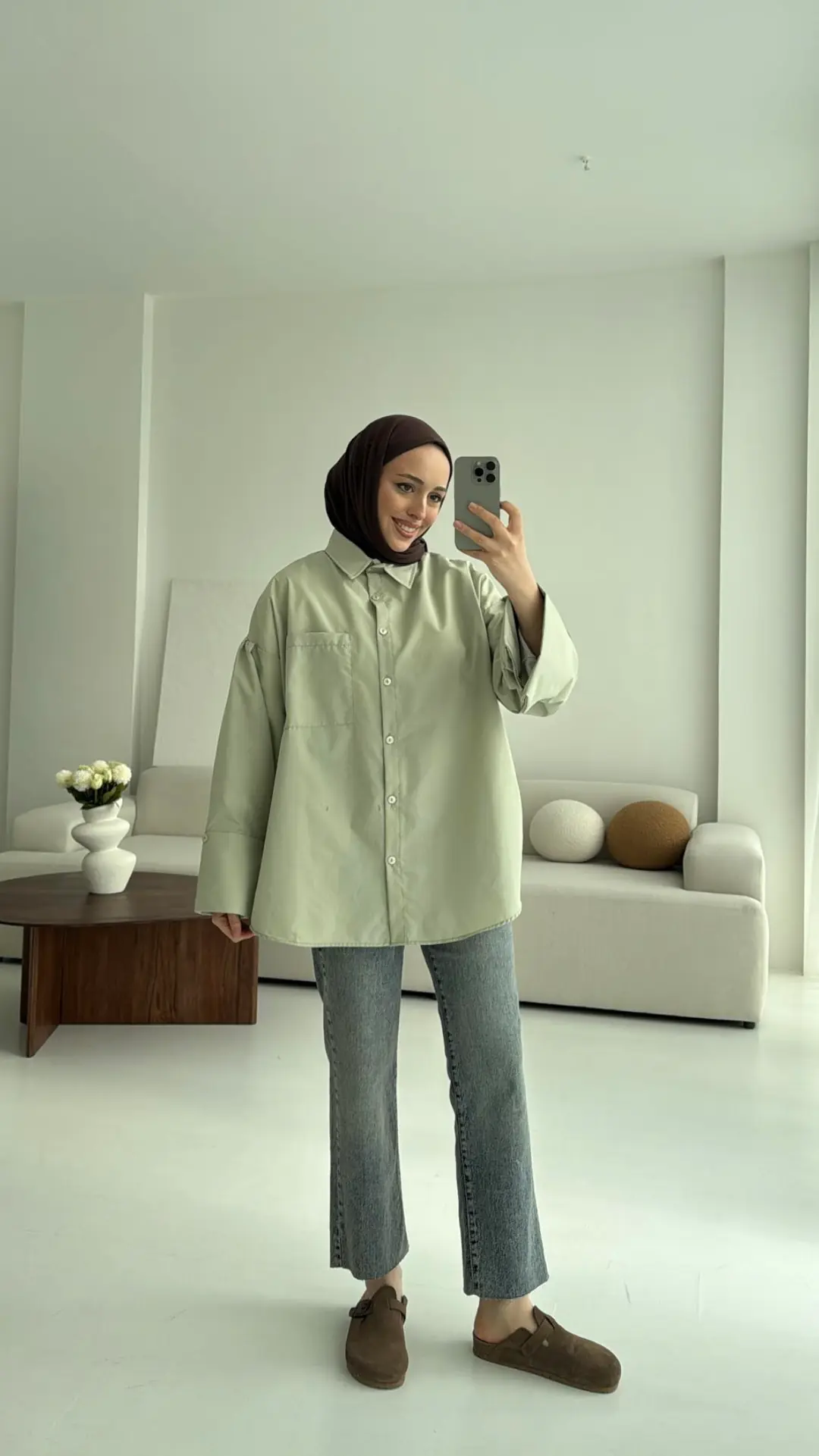 Kalın Manşetli Oversize Mint Gömlek - Görsel 7