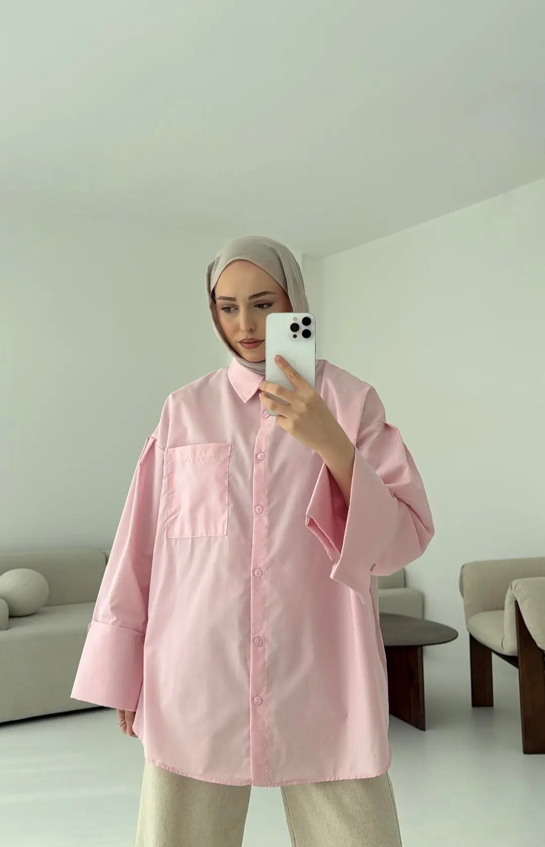 Kalın Manşetli Oversize Pembe Gömlek