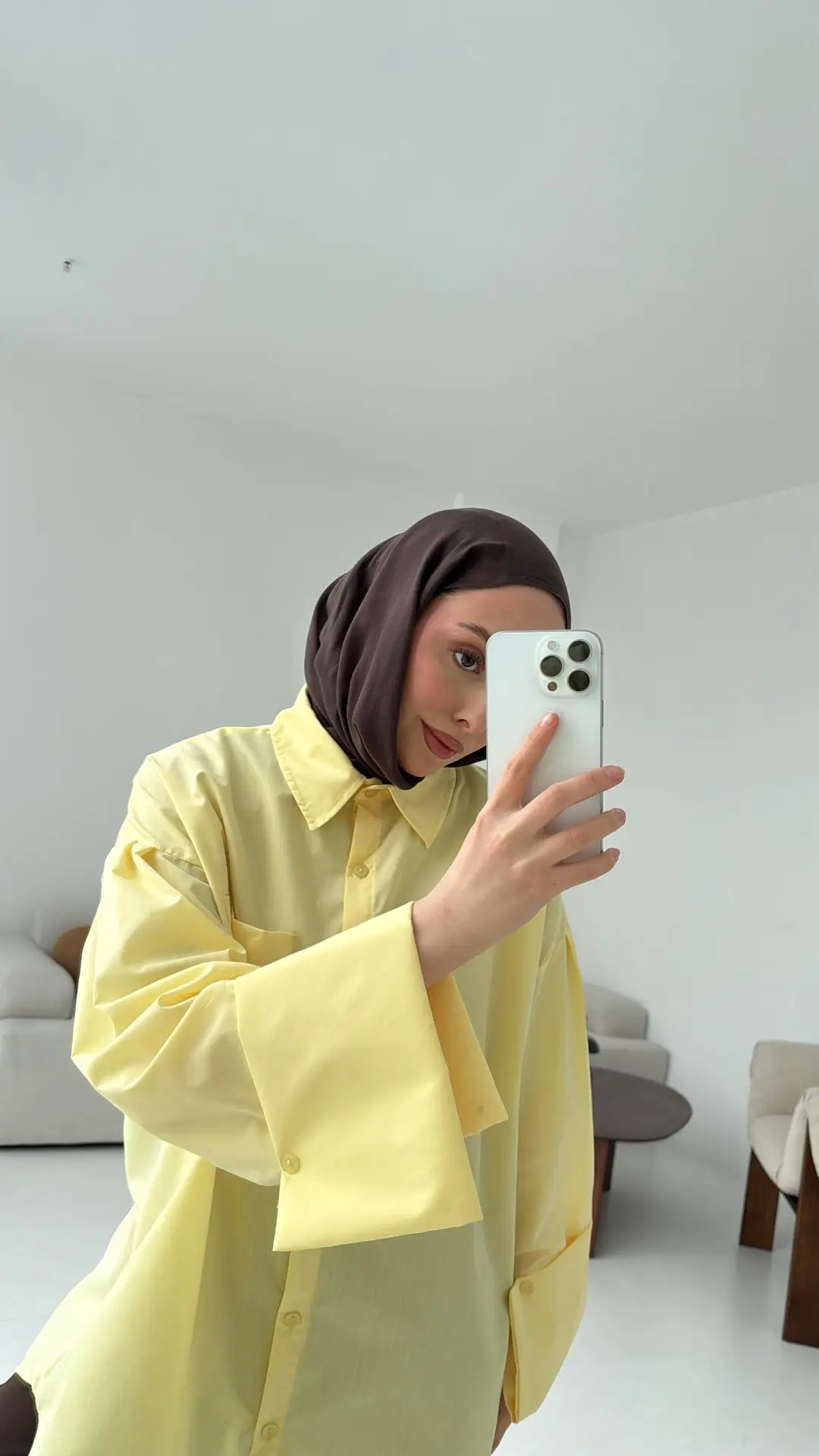 Kalın Manşetli Oversize Sarı Gömlek - Görsel 3