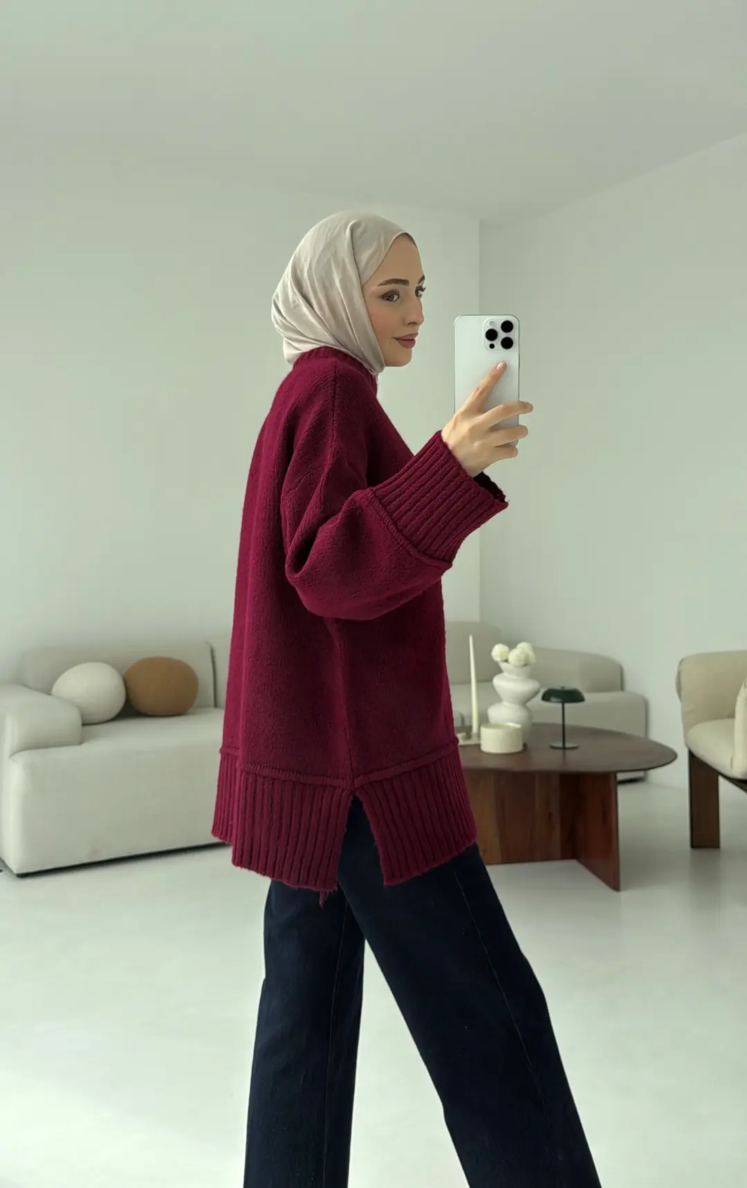 Kalın Manteş Kazak Bordo - Görsel 6