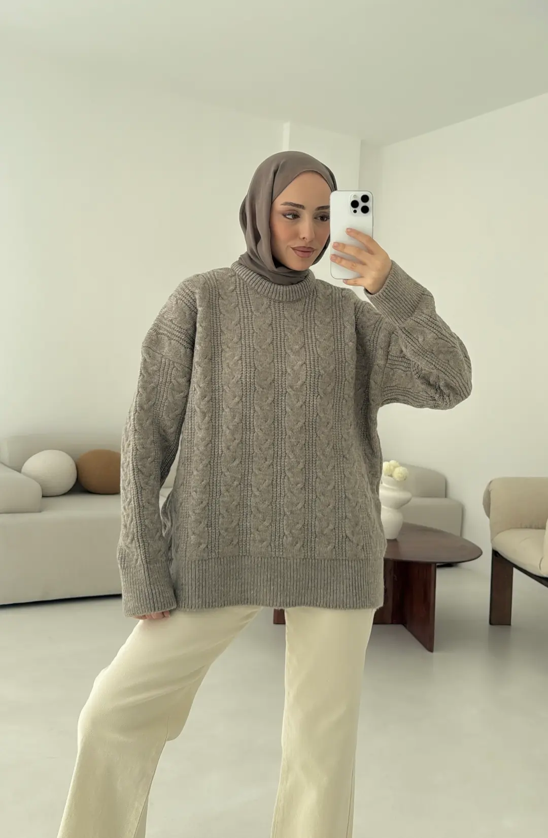 Kalın Saç Örgü Kazak Vizon