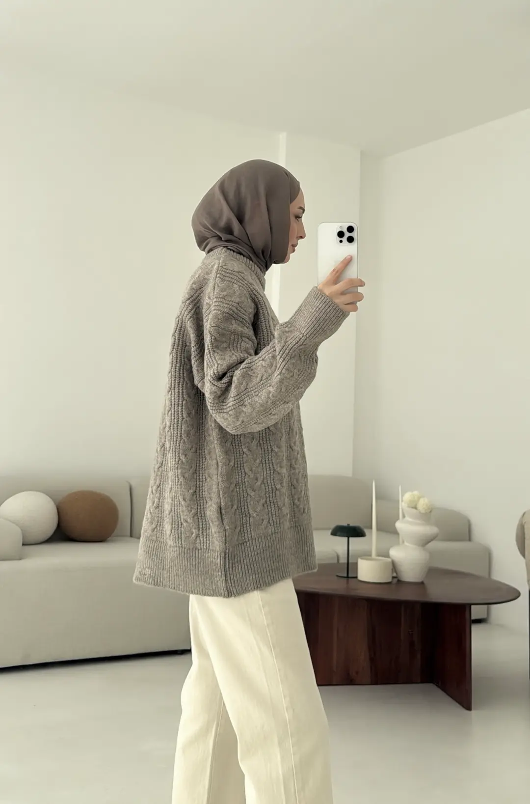 Kalın Saç Örgü Kazak Vizon - Görsel 2