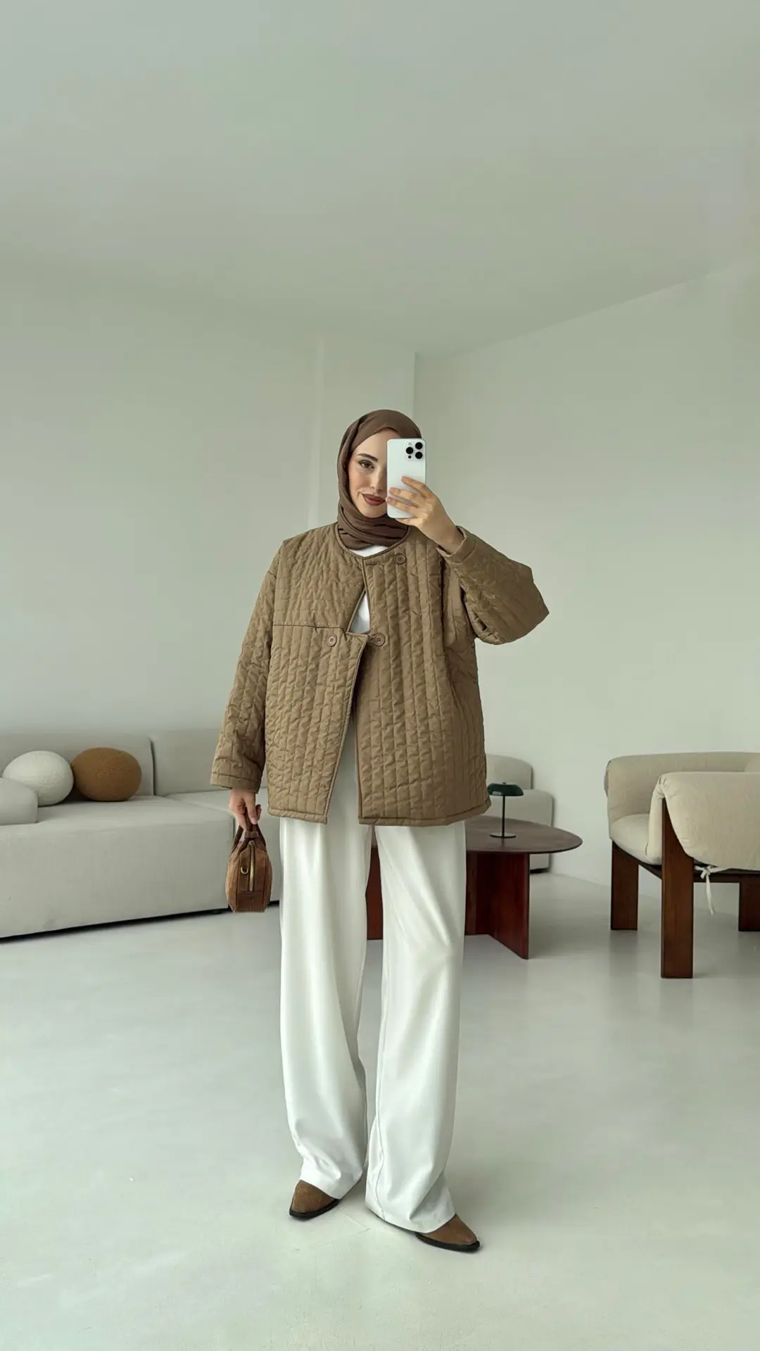 Kapitone Astarlı Ceket Acık Kahve