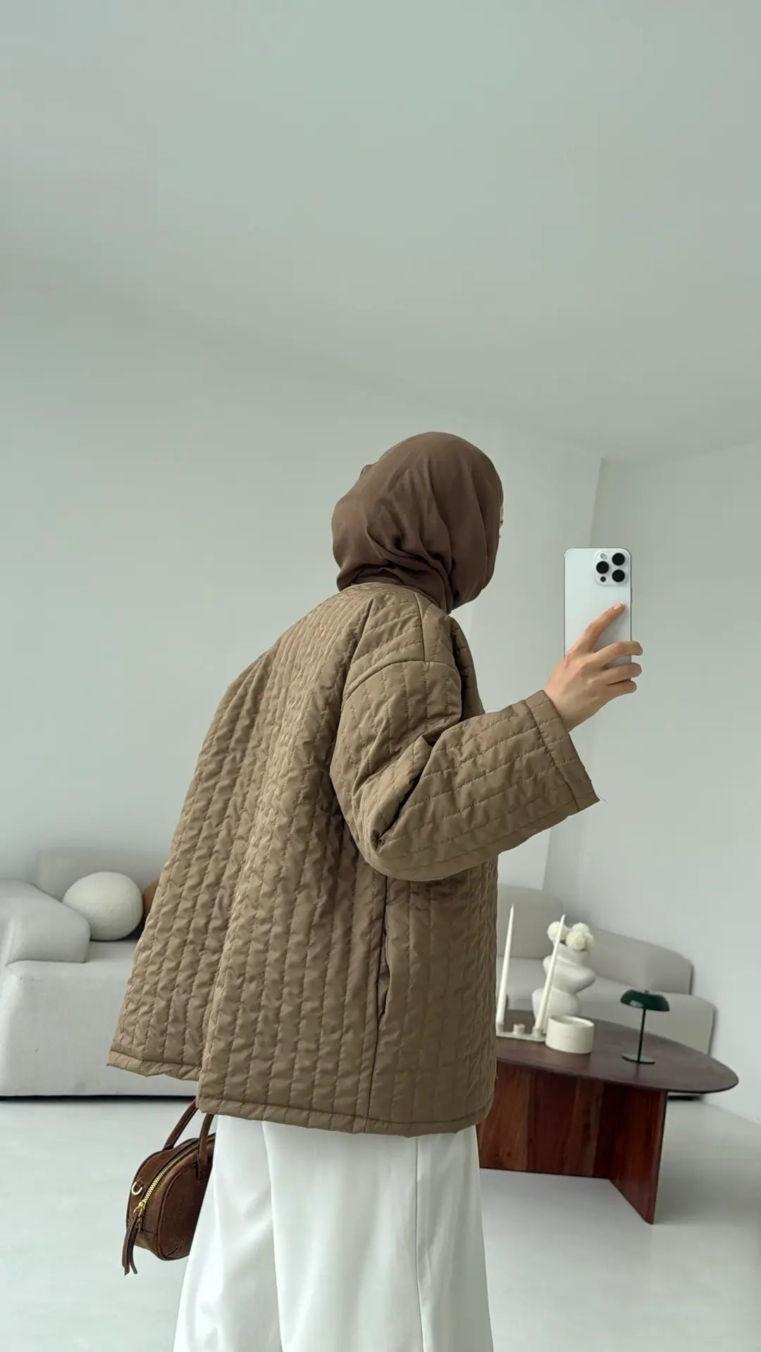 Kapitone Astarlı Ceket Acık Kahve - Görsel 6