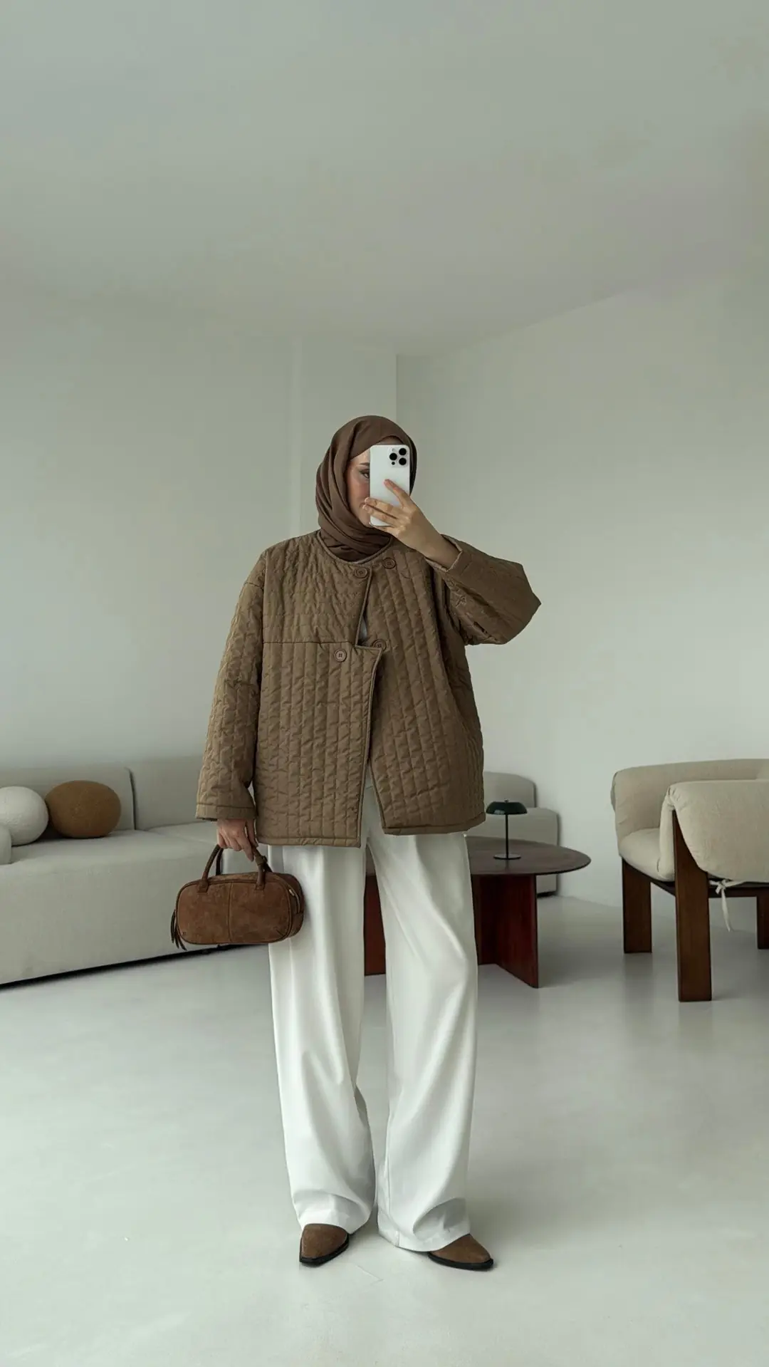 Kapitone Astarlı Ceket Acık Kahve - Görsel 7