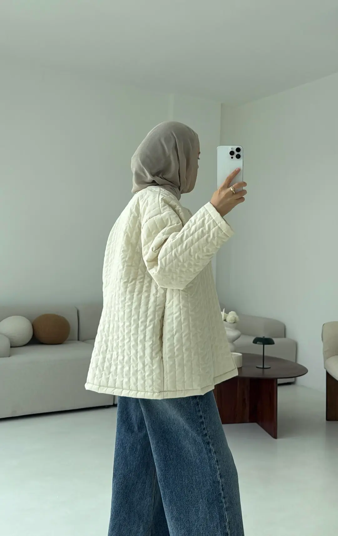 Kapitone Astarlı Ceket Krem - Görsel 2