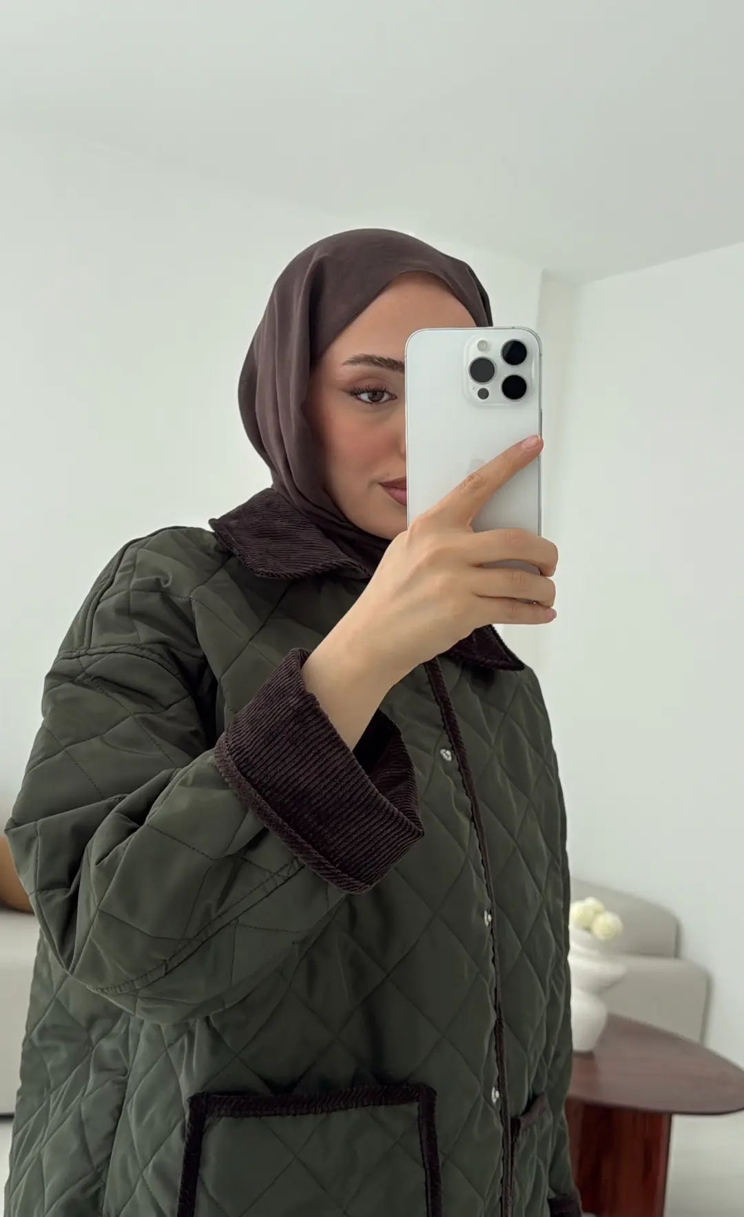 Kapitone Kadife Geçişli Ceket Haki - Görsel 2