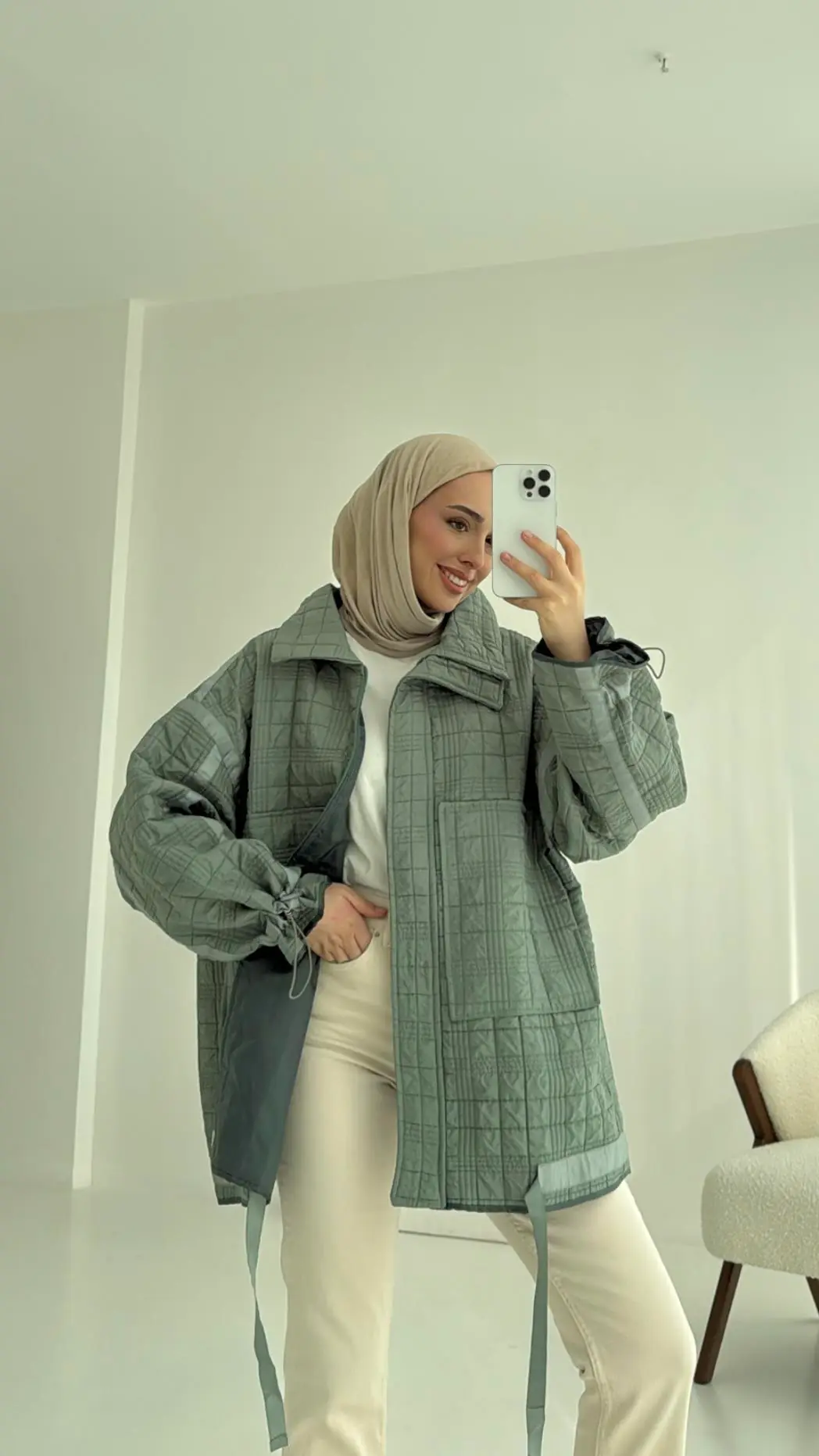 Kapitone Oversize Kol Detay Ceket Yeşil