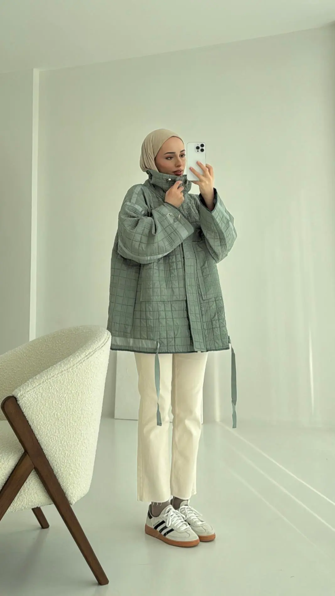 Kapitone Oversize Kol Detay Ceket Yeşil - Görsel 4