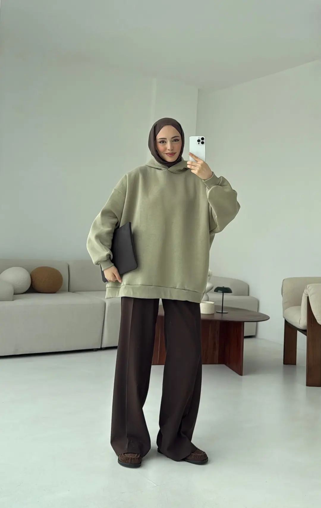 Kapüşonlu Oversize Şardonlu Sweatshirt Cagla - Görsel 7