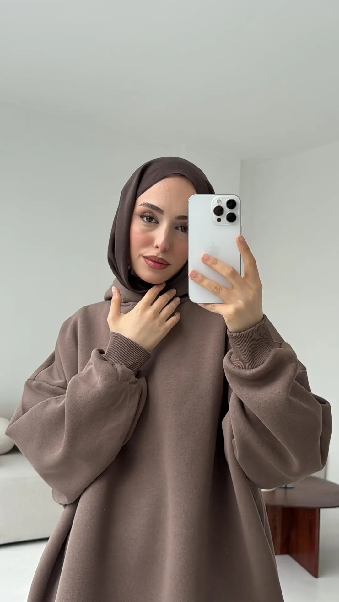 Kapüşonlu Oversize Şardonlu Sweatshirt Kahve - Görsel 5