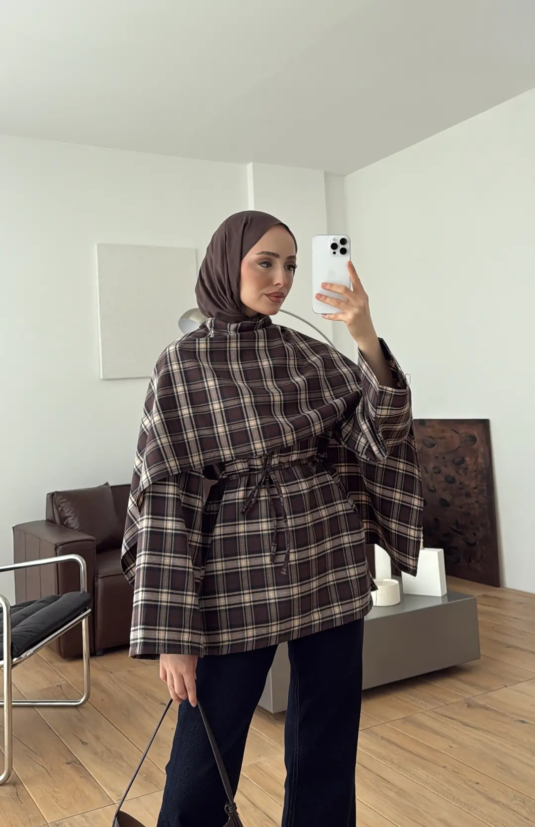 Kareli Şallı Gömlek Kahve - Görsel 2