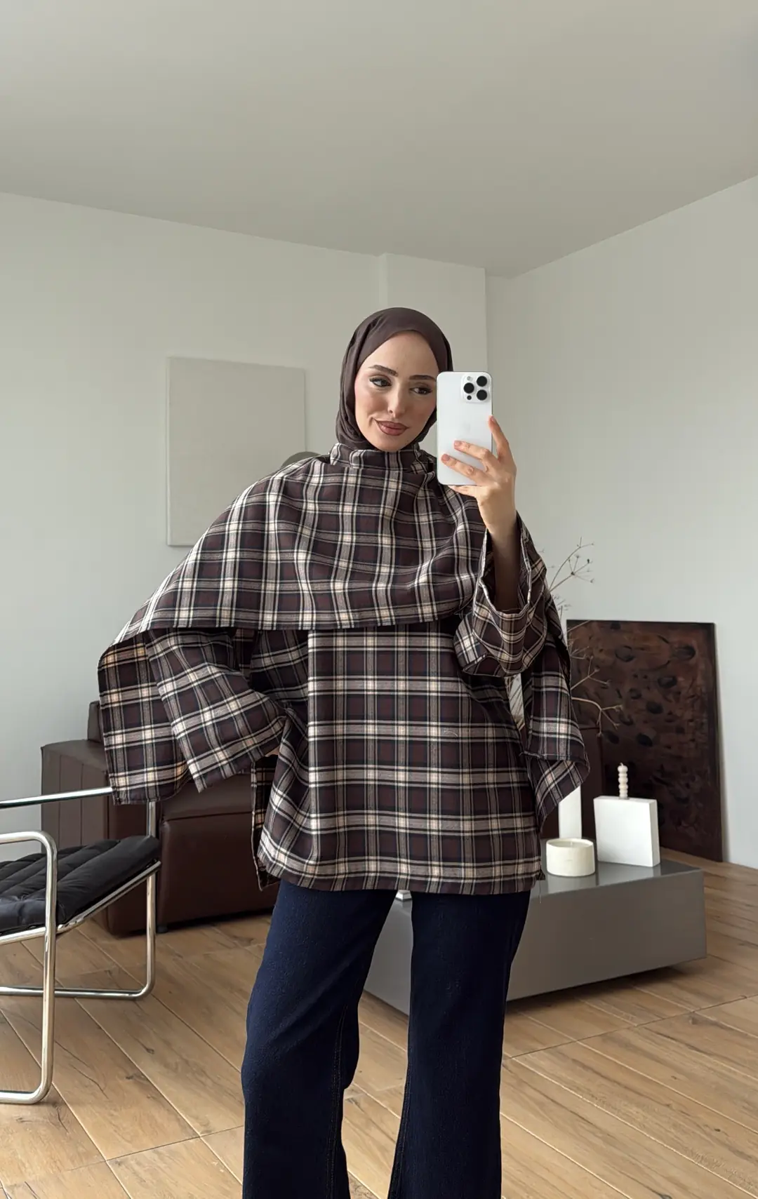 Kareli Şallı Gömlek Kahve - Görsel 4