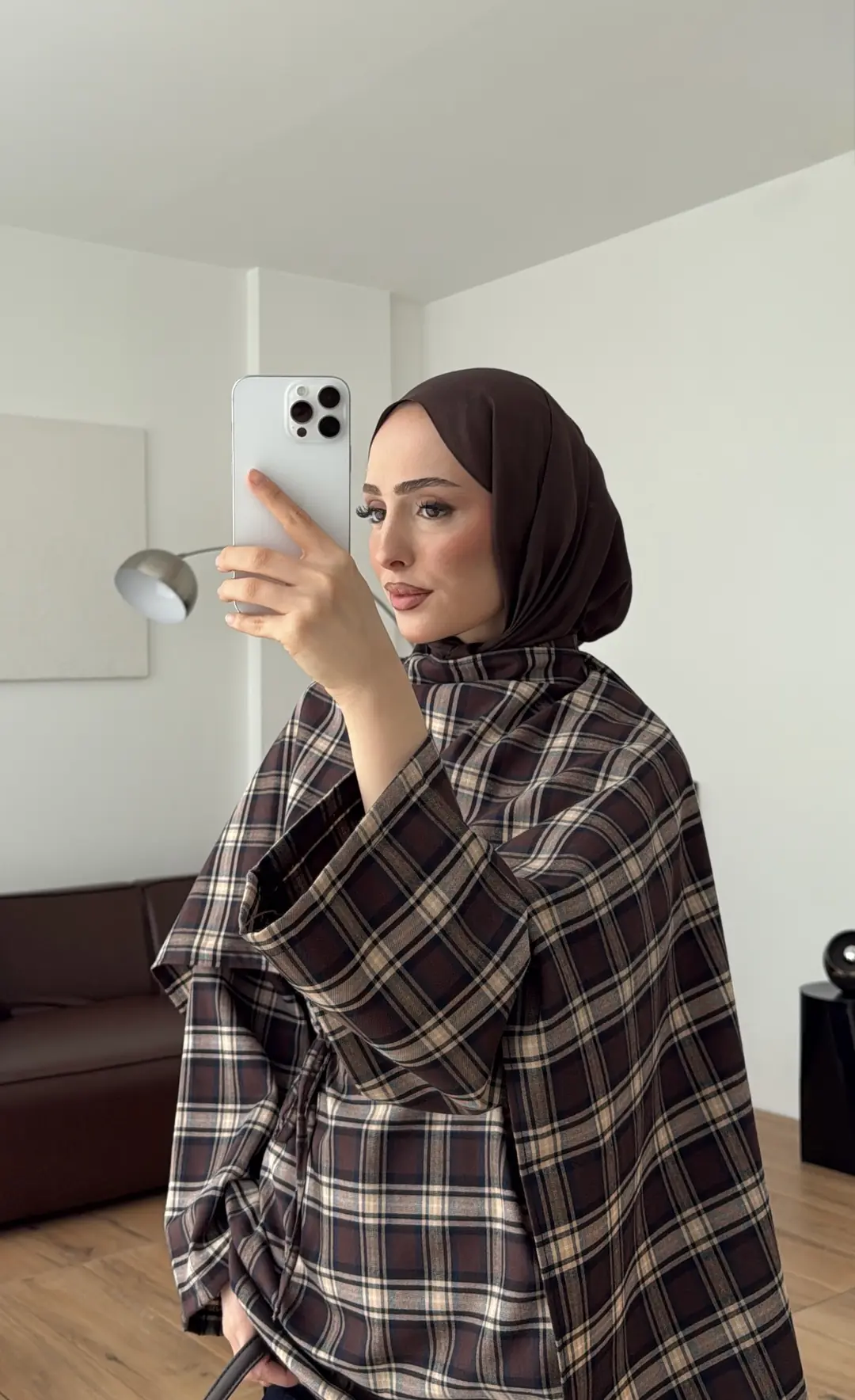 Kareli Şallı Gömlek Kahve - Görsel 8