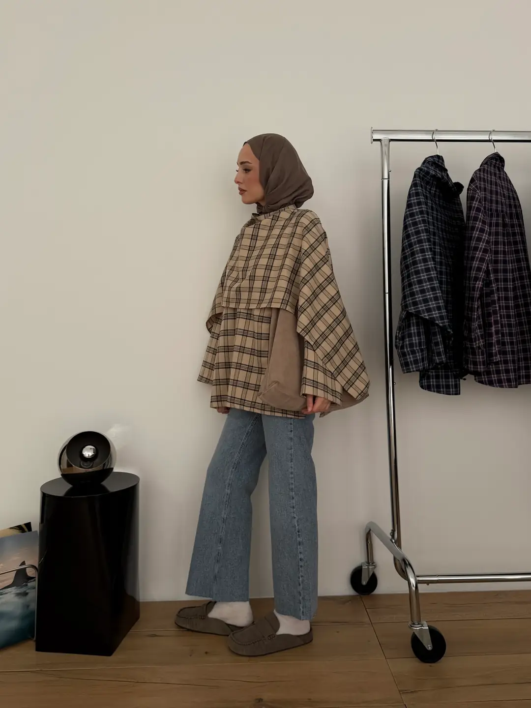 Kareli Şallı Gömlek Bej