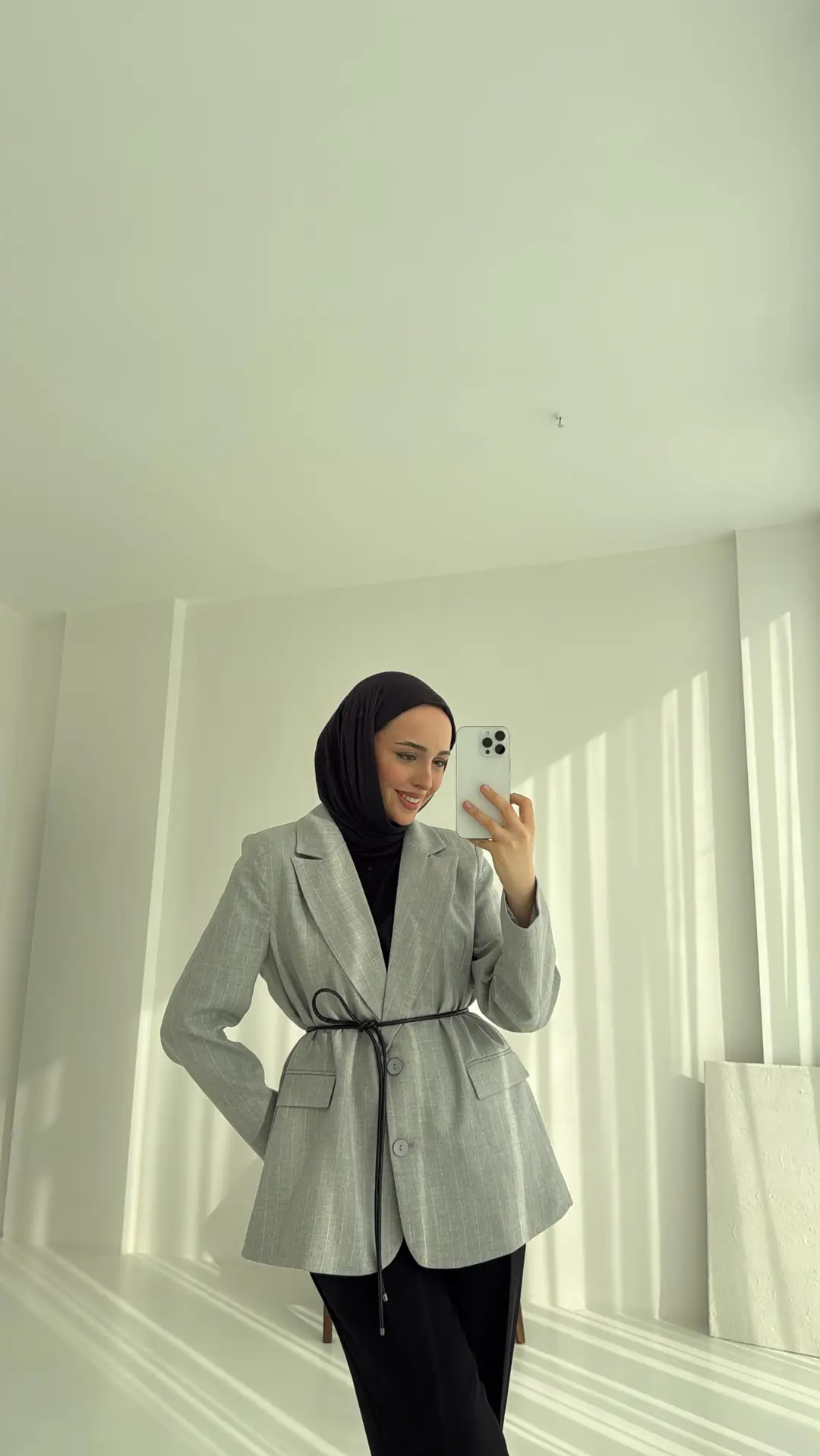 Kemer Detaylı Blazer Ceket Gri