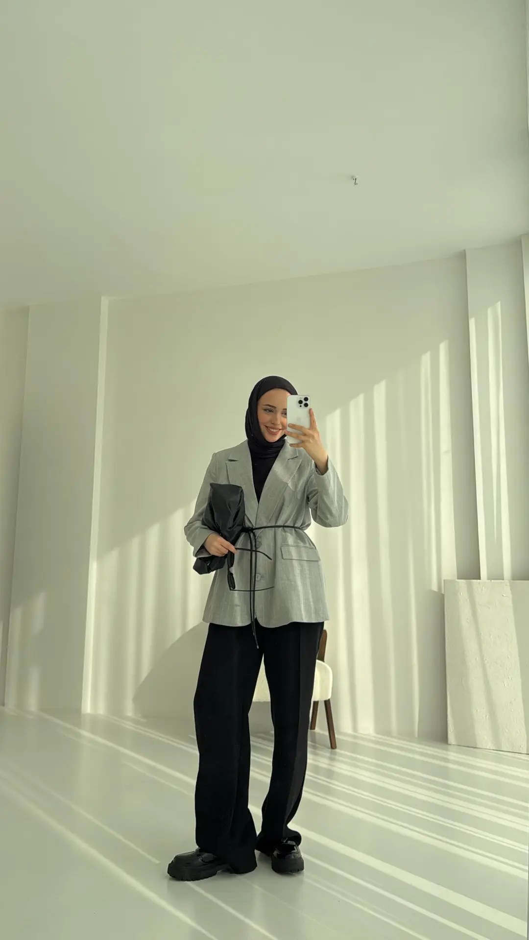 Kemer Detaylı Blazer Ceket Gri - Görsel 3