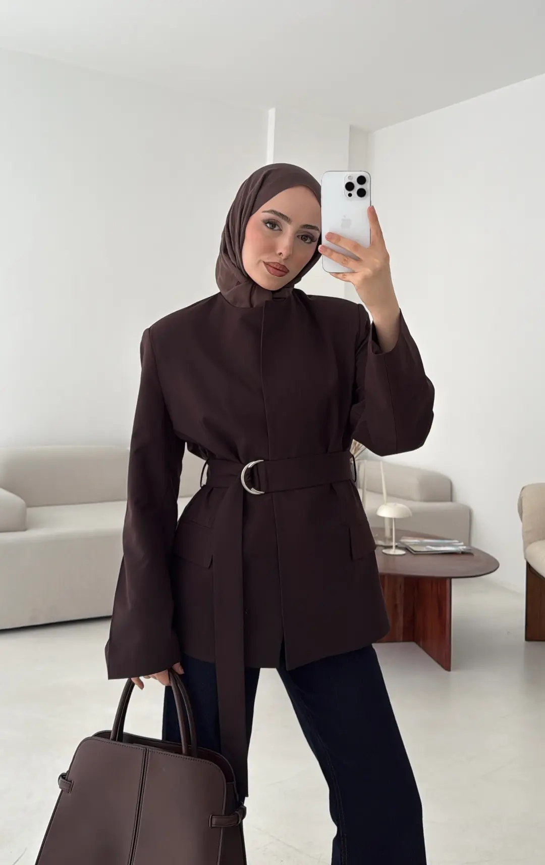 Kemeri Tokalı Ceket Kahve - Görsel 5