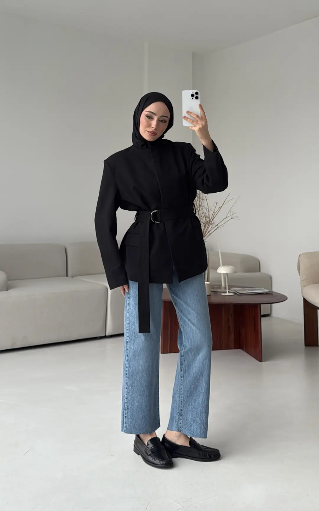 Kemeri Tokalı Ceket Siyah