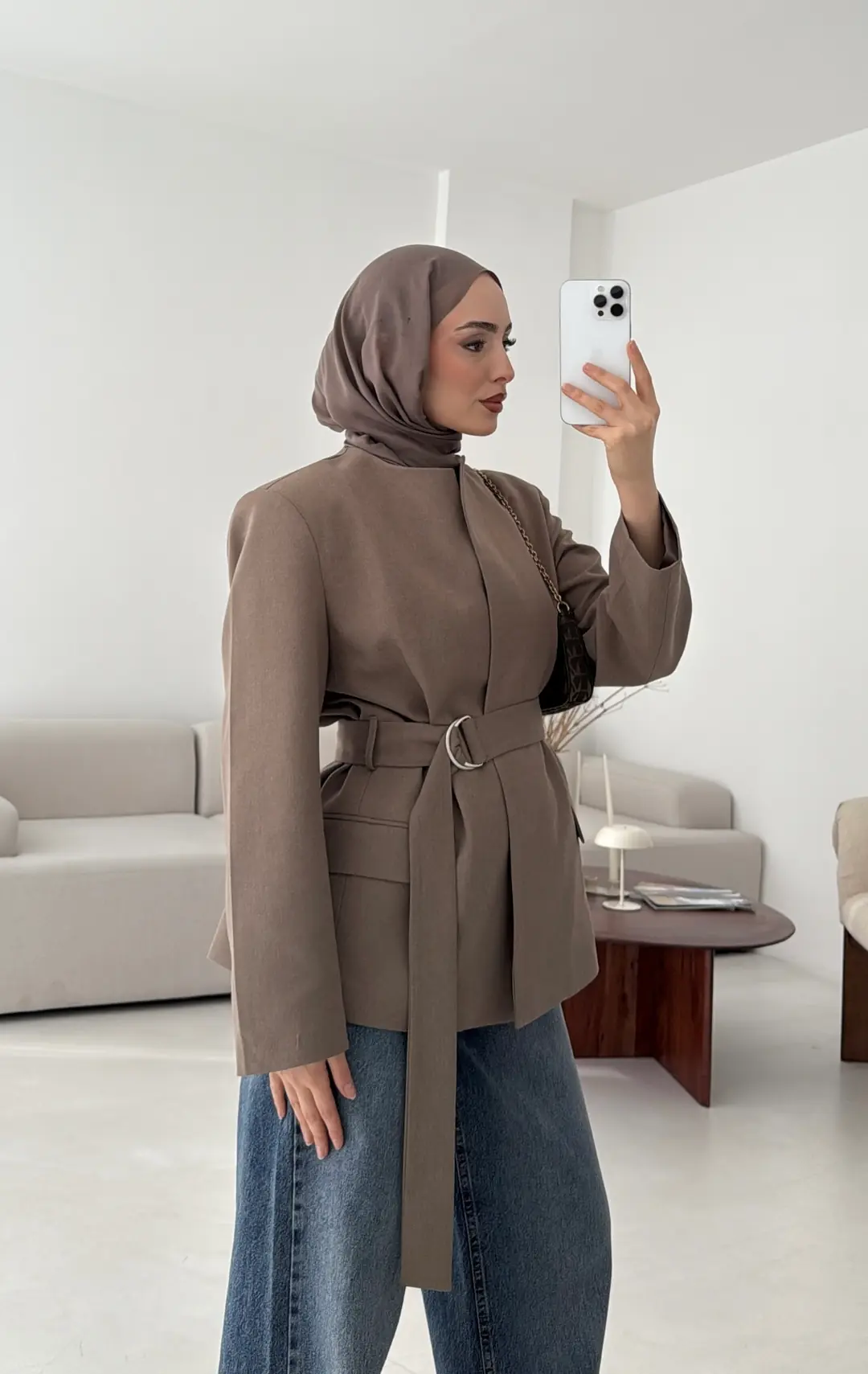 Kemeri Tokalı Ceket Vizon - Görsel 5