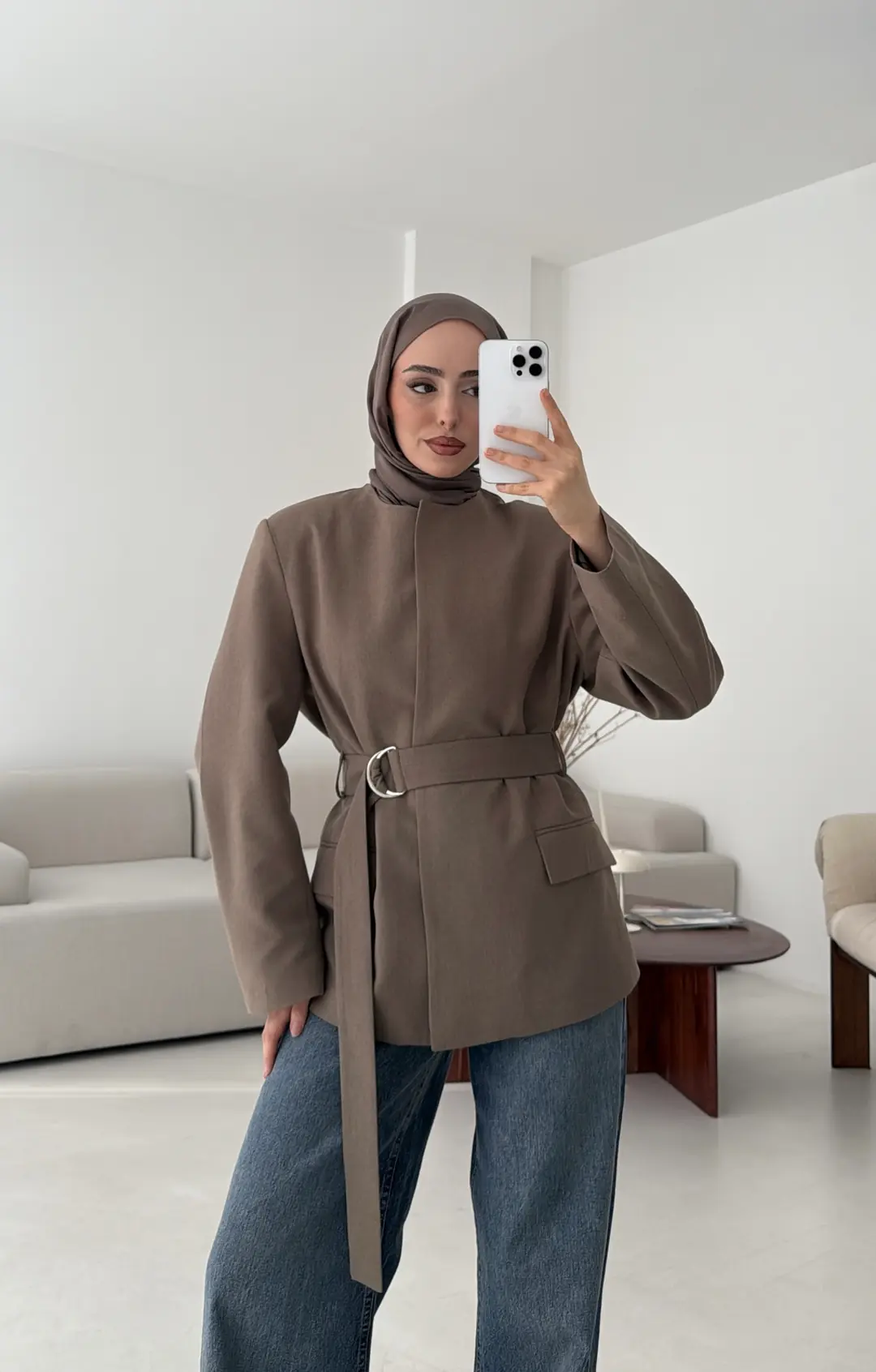 Kemeri Tokalı Ceket Vizon - Görsel 6