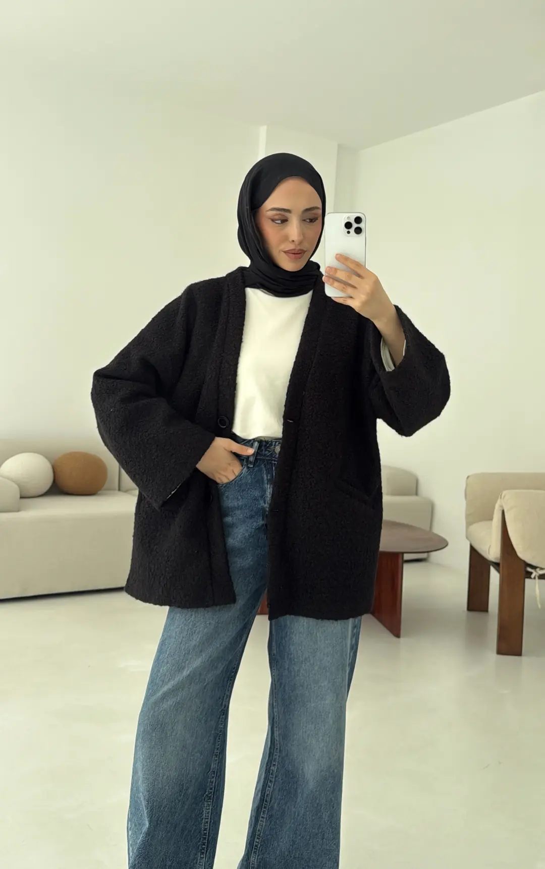 Kemerli Buklet Ceket Siyah - Görsel 6