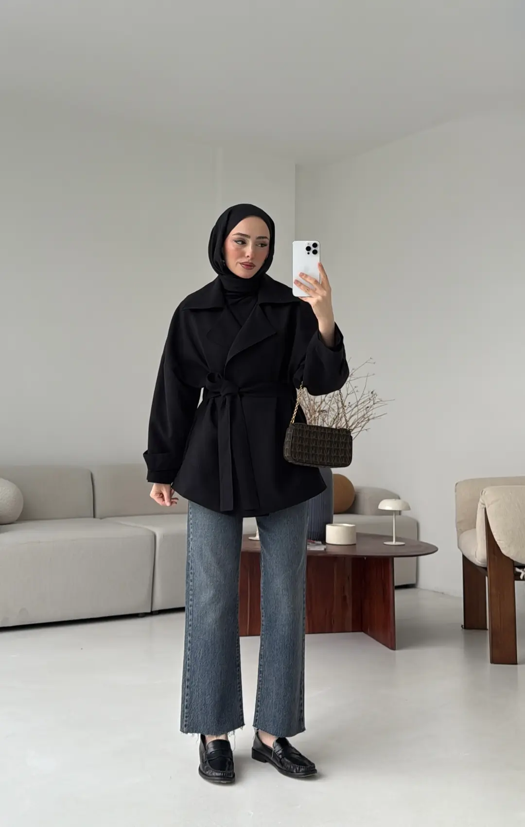 Kemerli Dökümlü Trençkot Siyah - Görsel 4