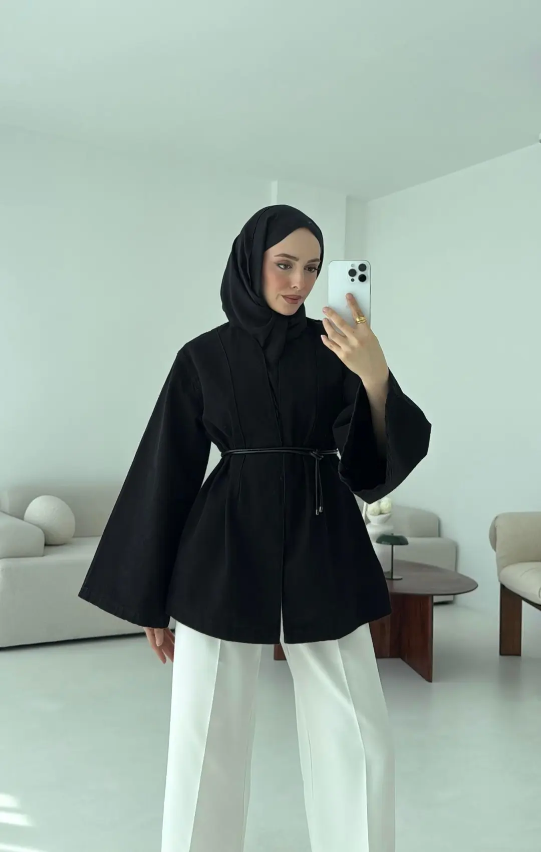 Kemerli Kot Ceket Siyah - Görsel 2