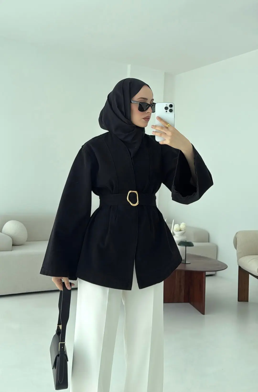 Kemerli Kot Ceket Siyah - Görsel 4