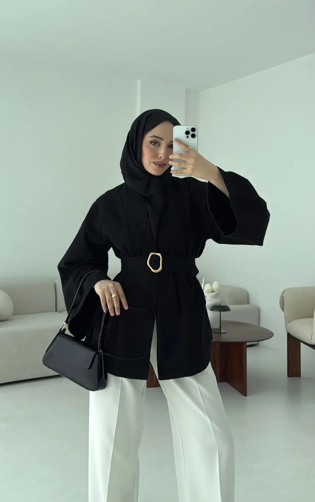 Kemerli Kot Ceket Siyah - Görsel 6