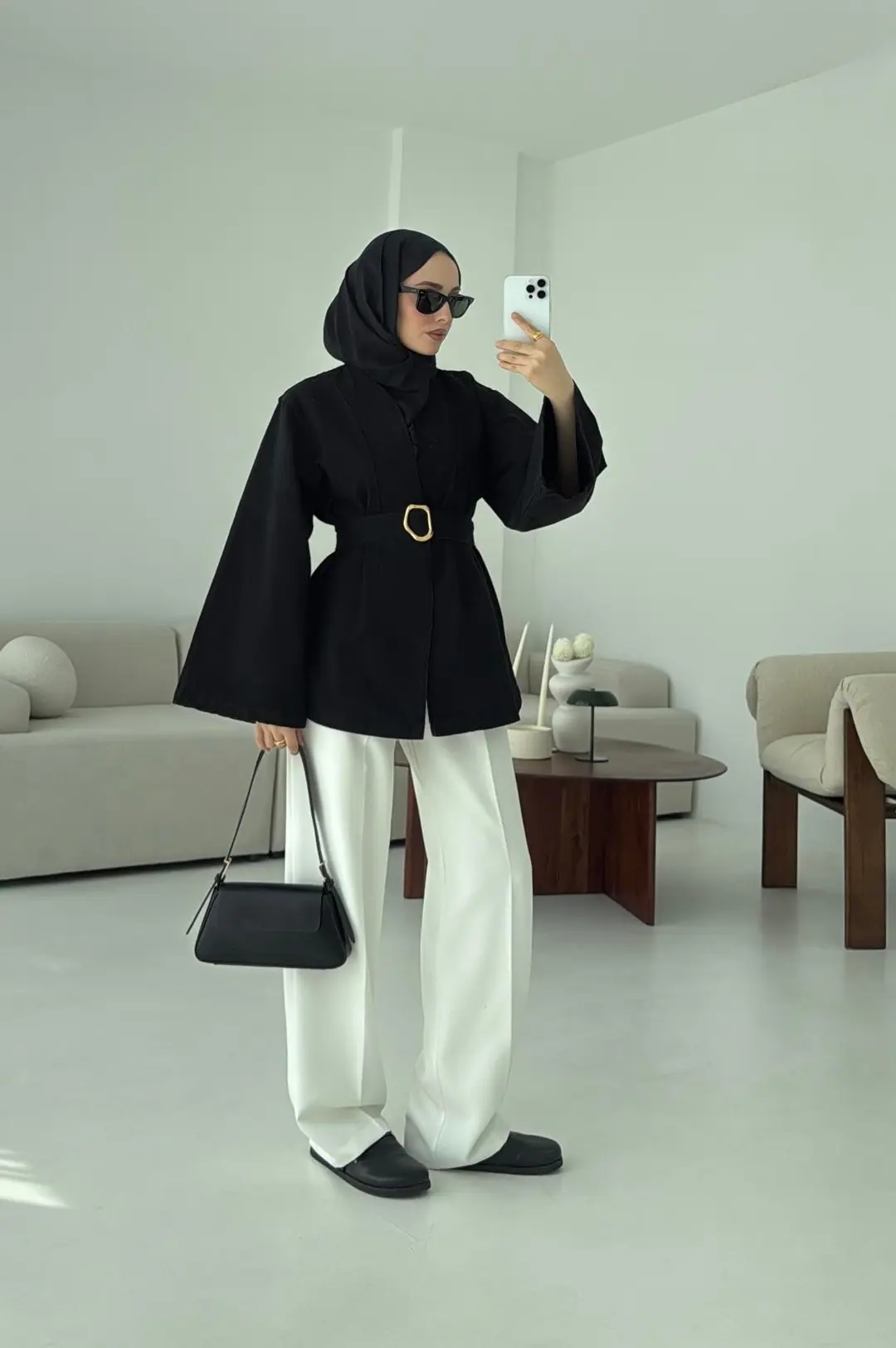 Kemerli Kot Ceket Siyah - Görsel 9