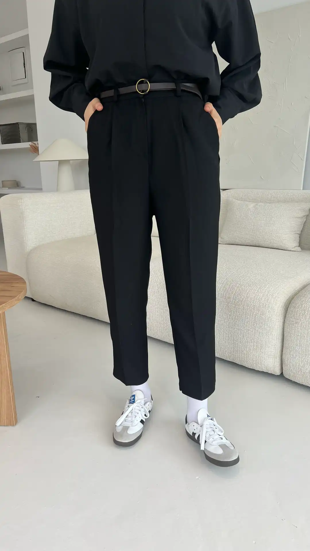 Kemerli Kumaş Pantolon Siyah