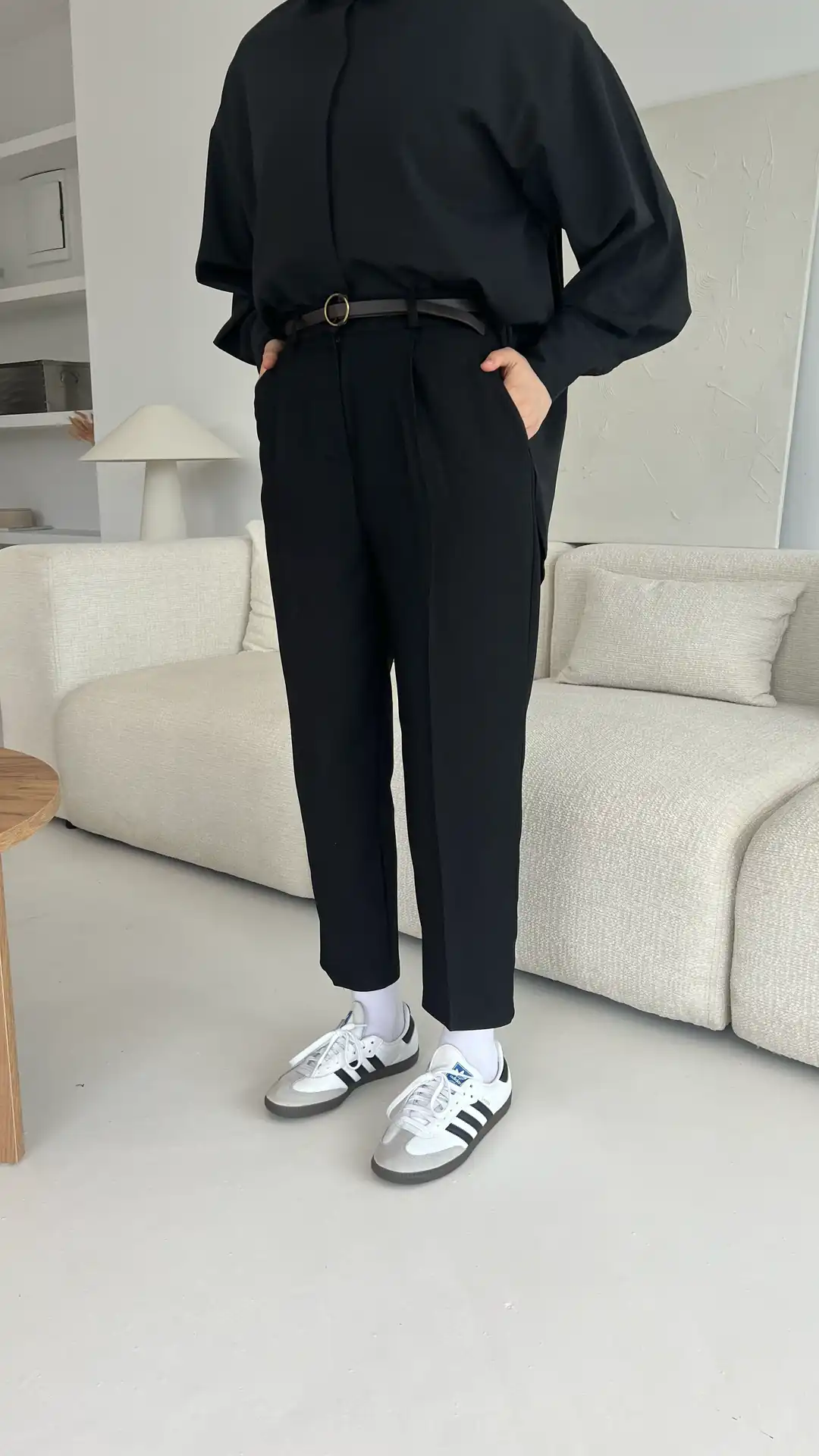 Kemerli Kumaş Pantolon Siyah - Görsel 2