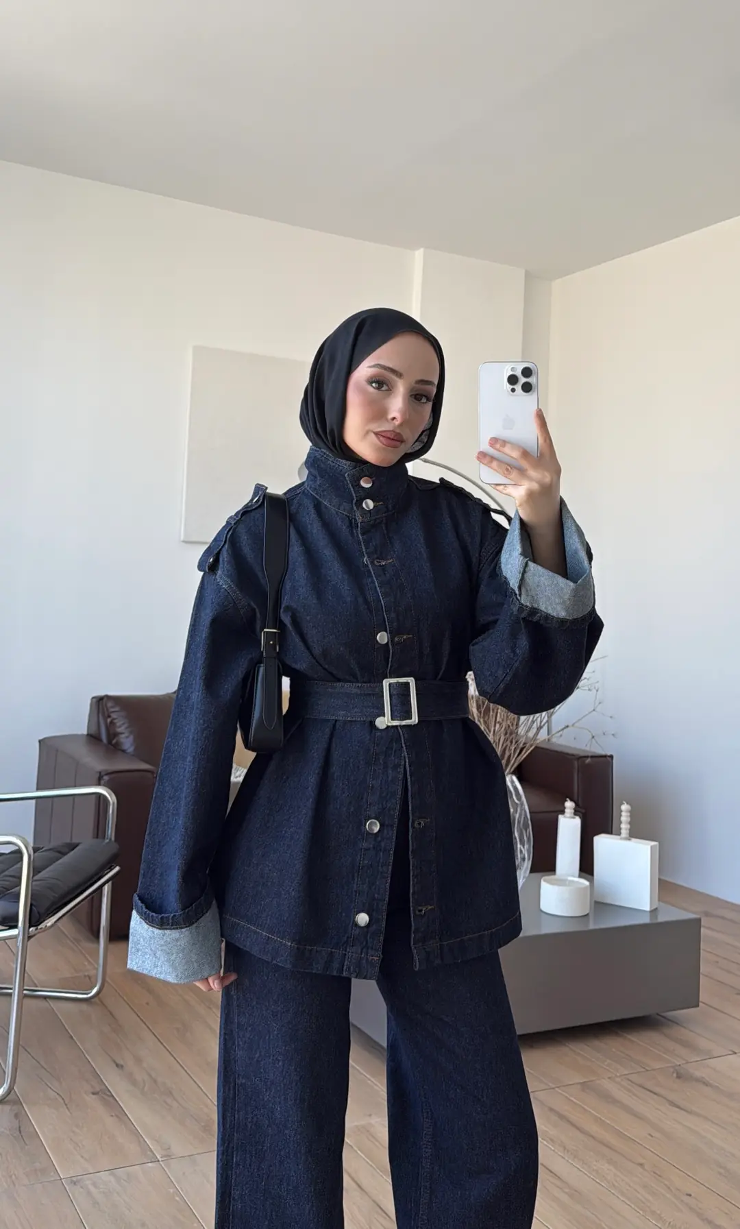 Kemerli Lacivert Denim Takım - Görsel 10