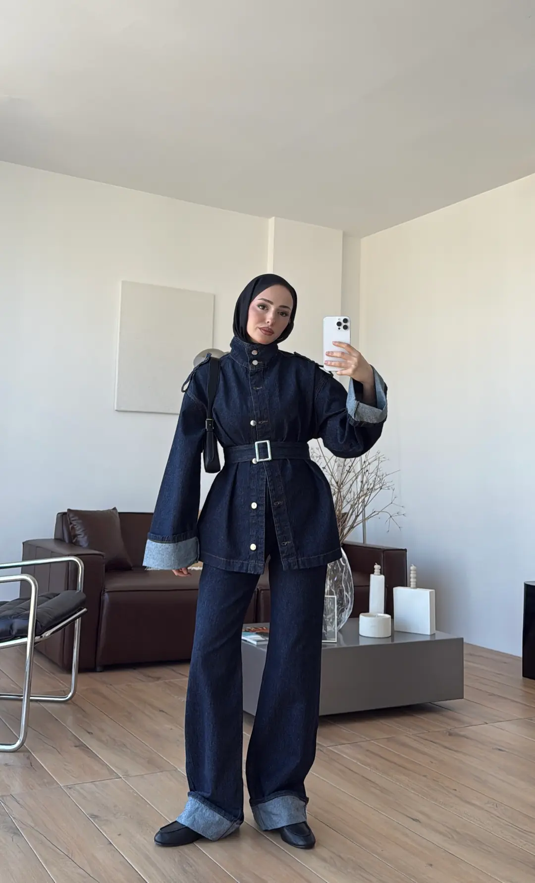 Kemerli Lacivert Denim Takım - Görsel 7