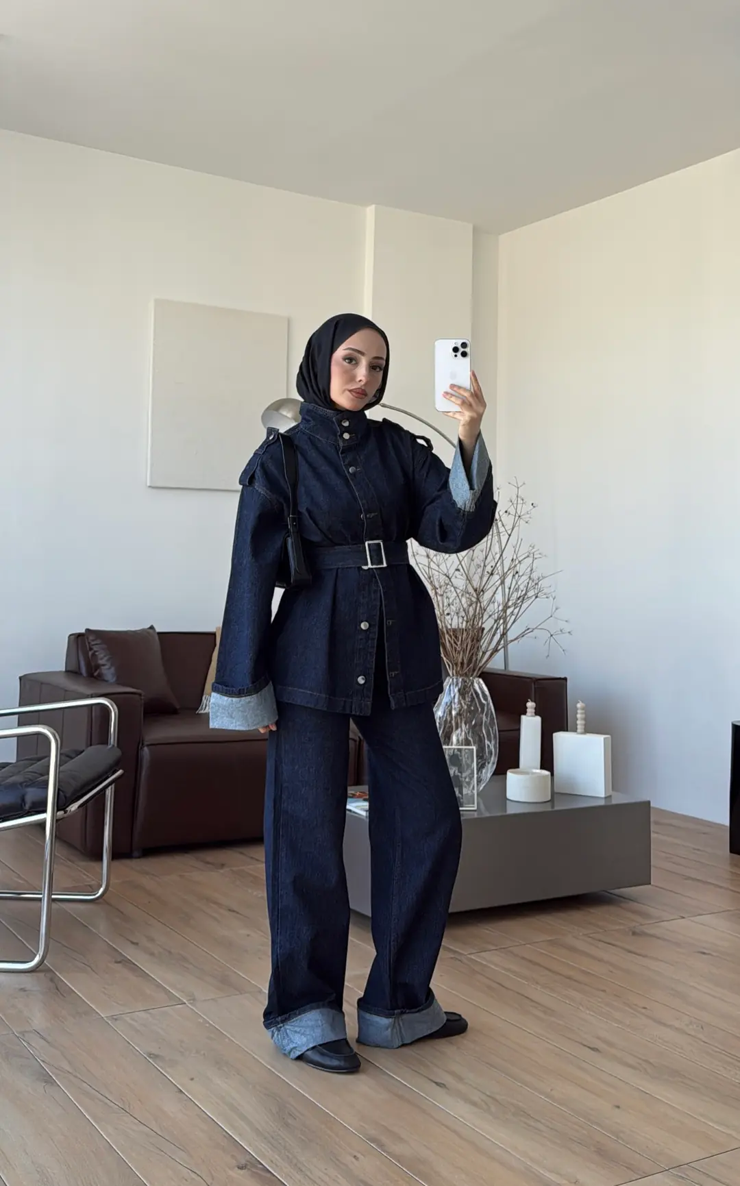 Kemerli Lacivert Denim Takım - Görsel 9