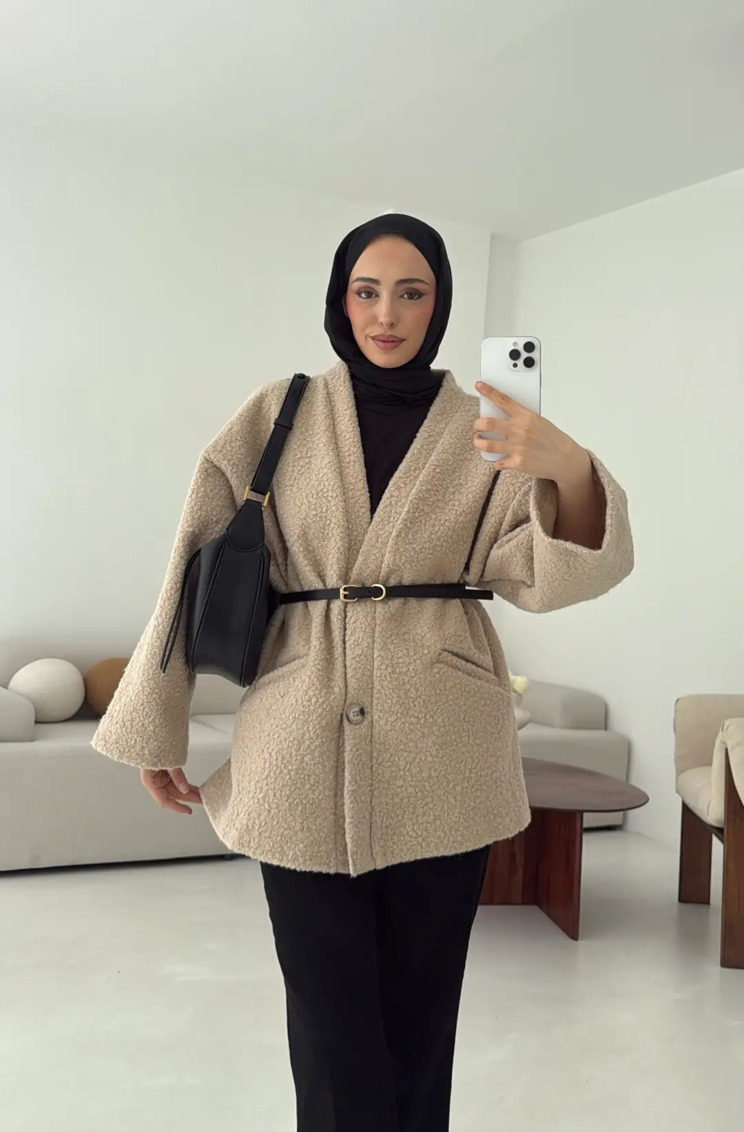 Kemerli Buklet Ceket Bej - Görsel 4