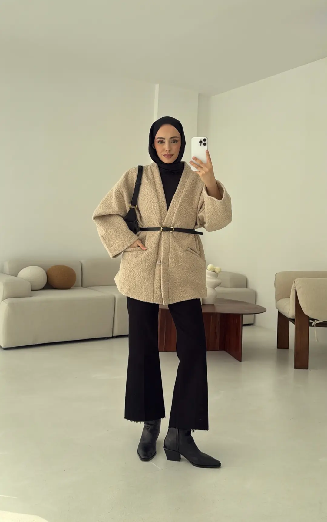 Kemerli Buklet Ceket Bej - Görsel 9