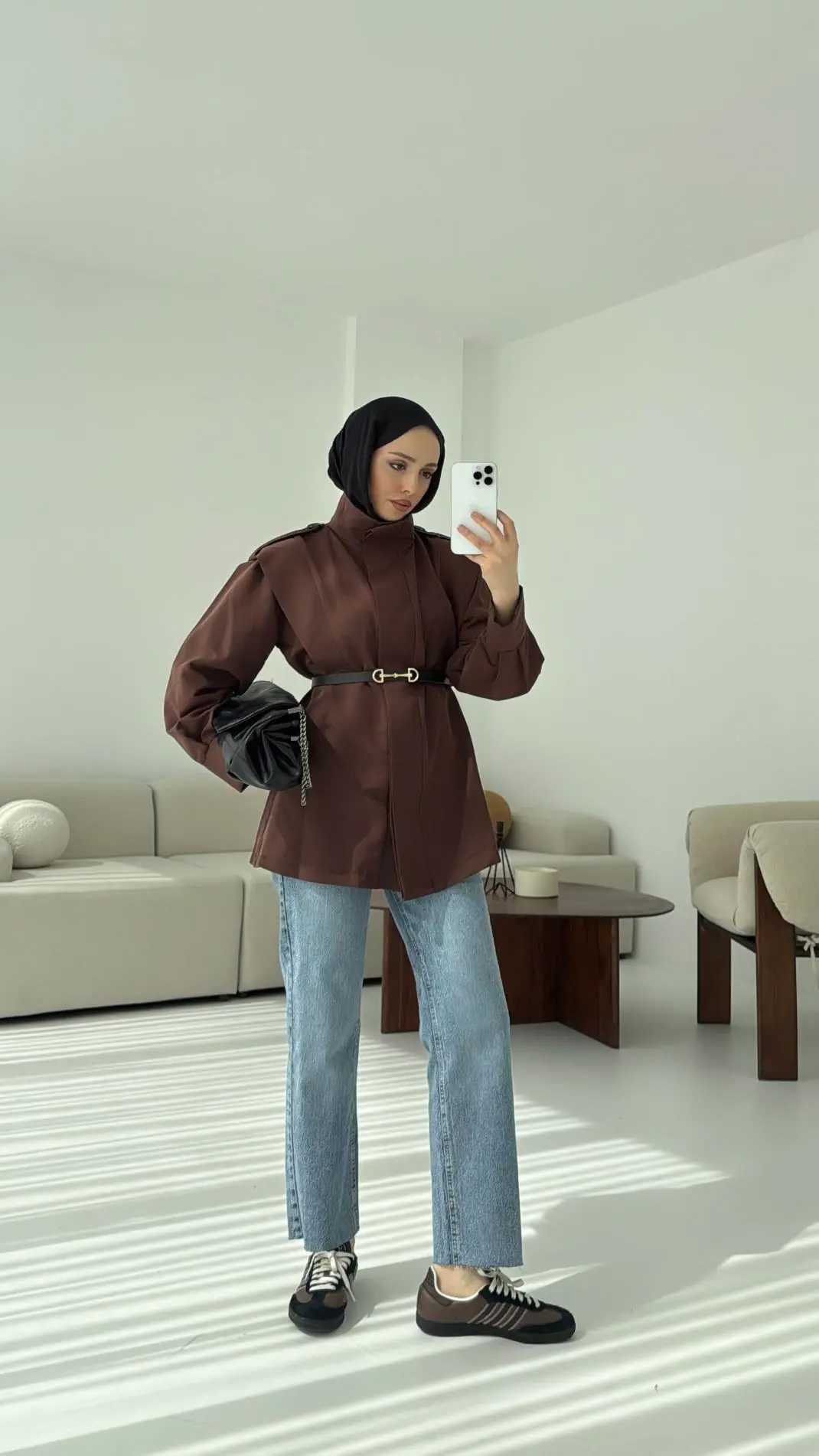 Kemerli Trençkot Kahve - Görsel 3