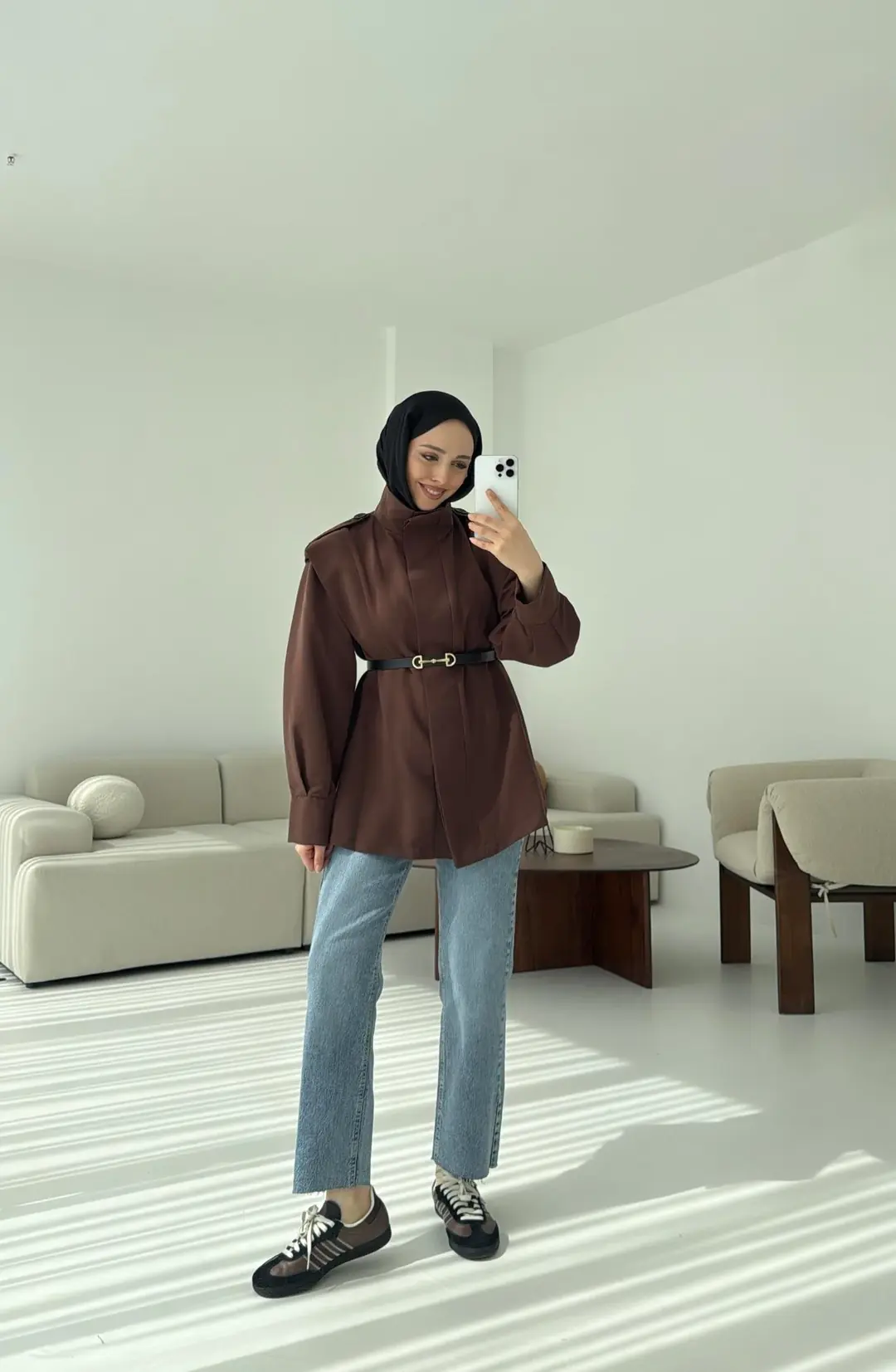 Kemerli Trençkot Kahve - Görsel 4