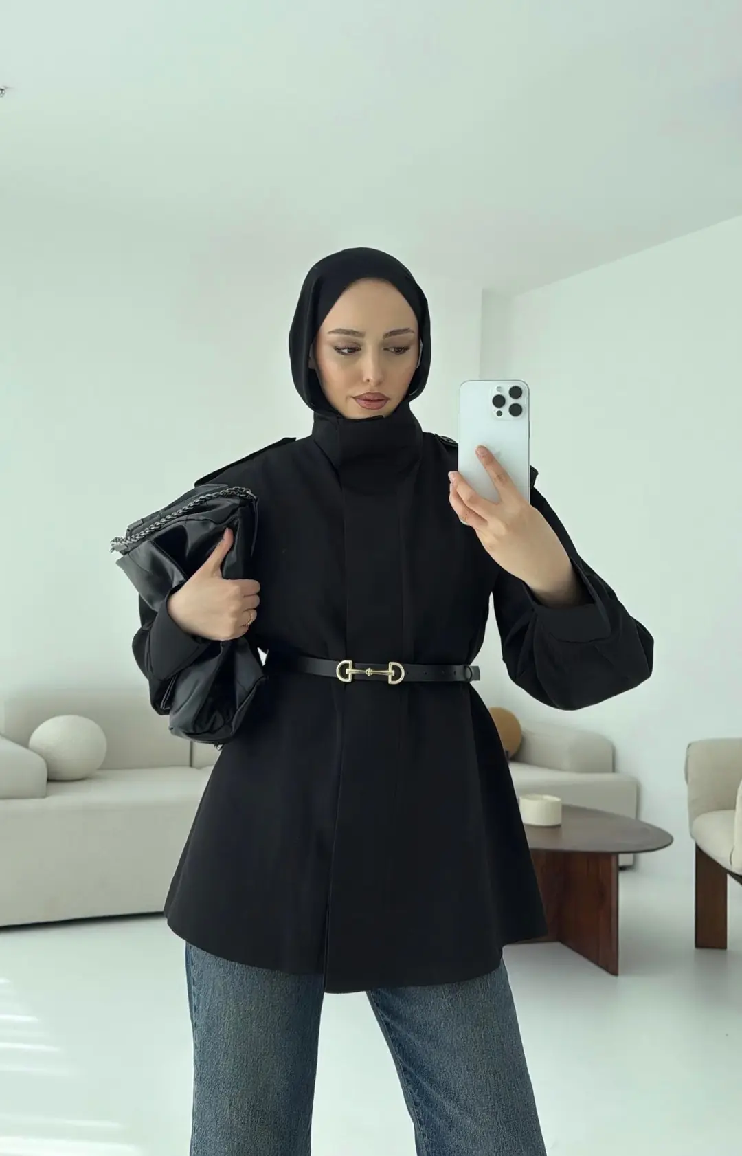 Kemerli Trençkot Siyah - Görsel 4