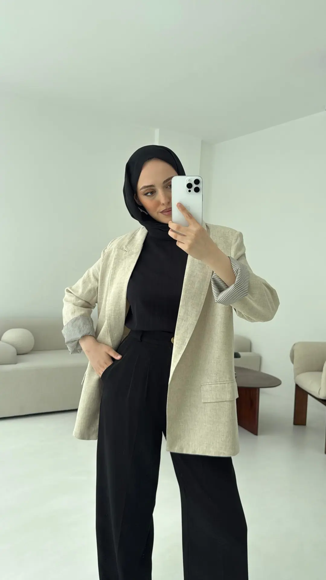 Keten Astarı Çizgili Blazer Ceket Natural