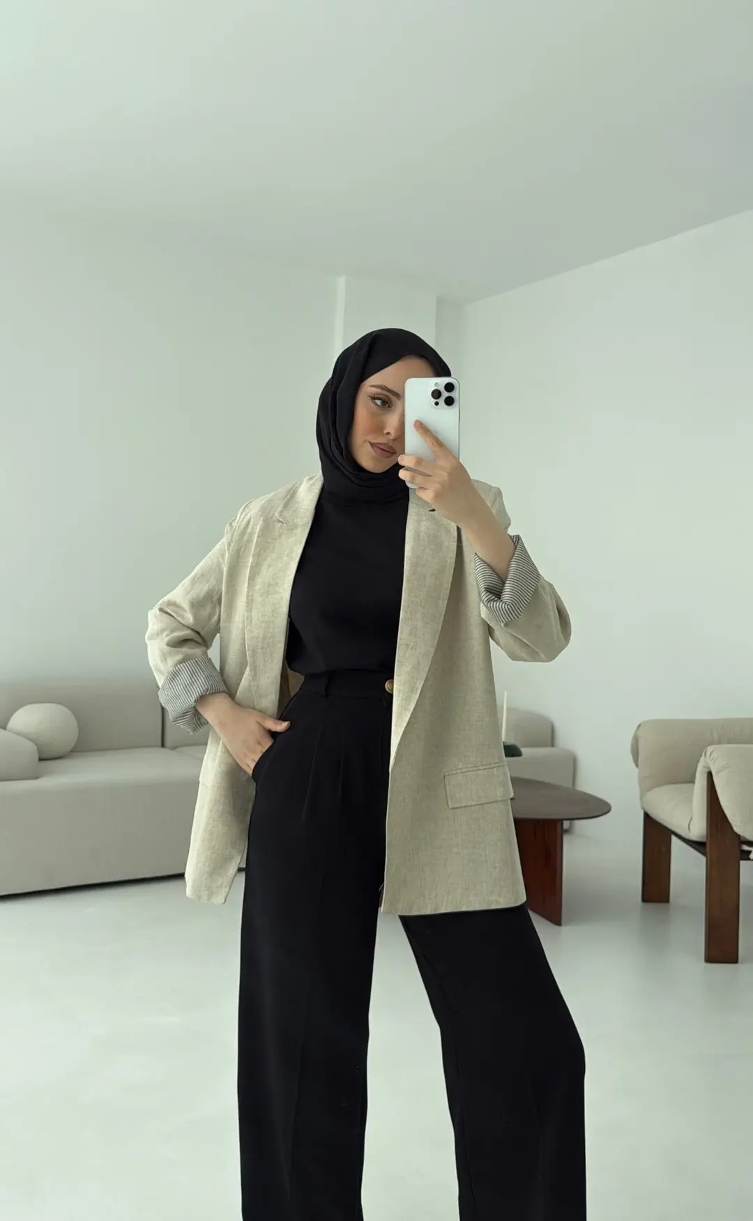 Keten Astarı Çizgili Blazer Ceket Natural - Görsel 3