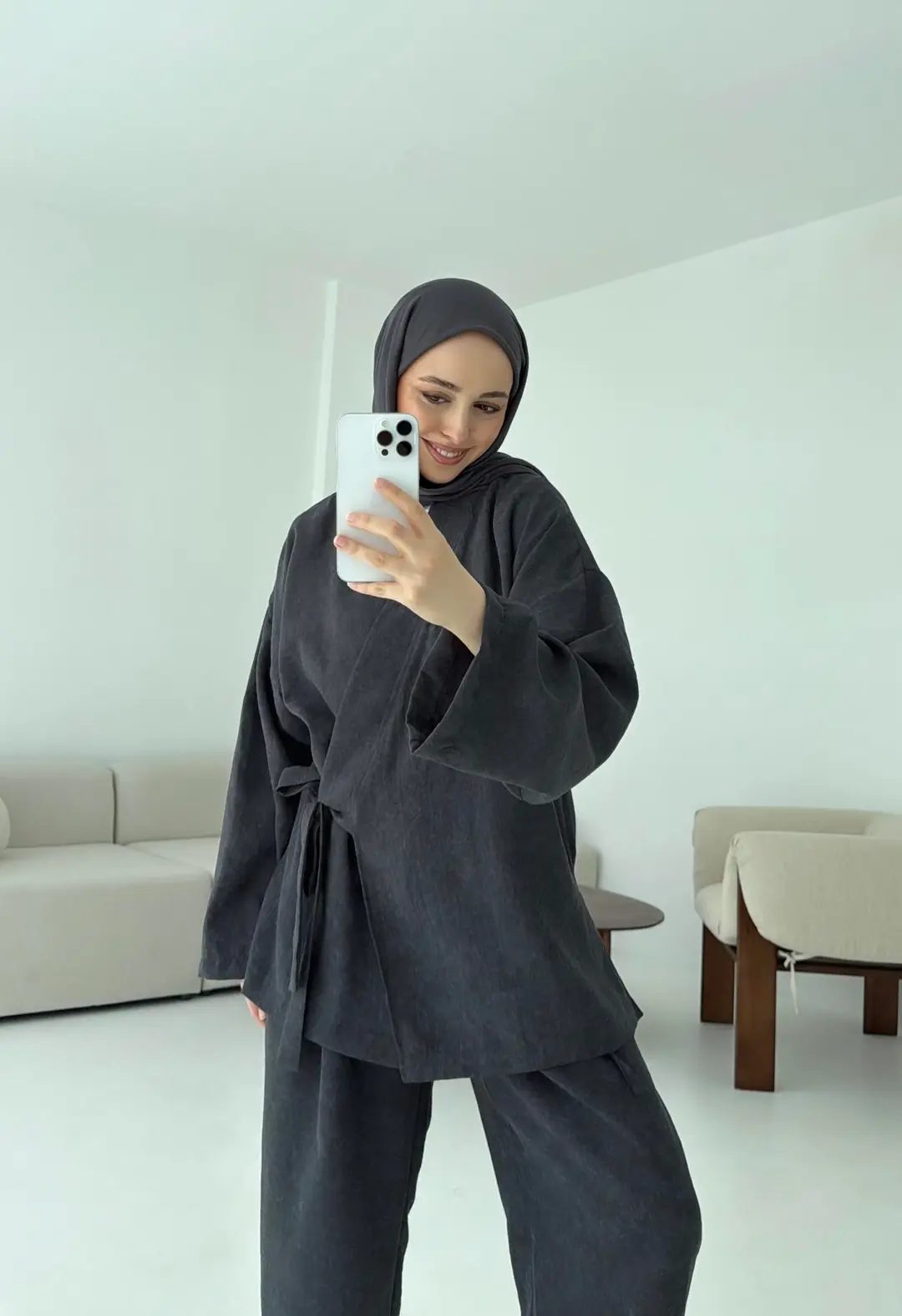 Keten Batik Bambu Kimono Antrasit