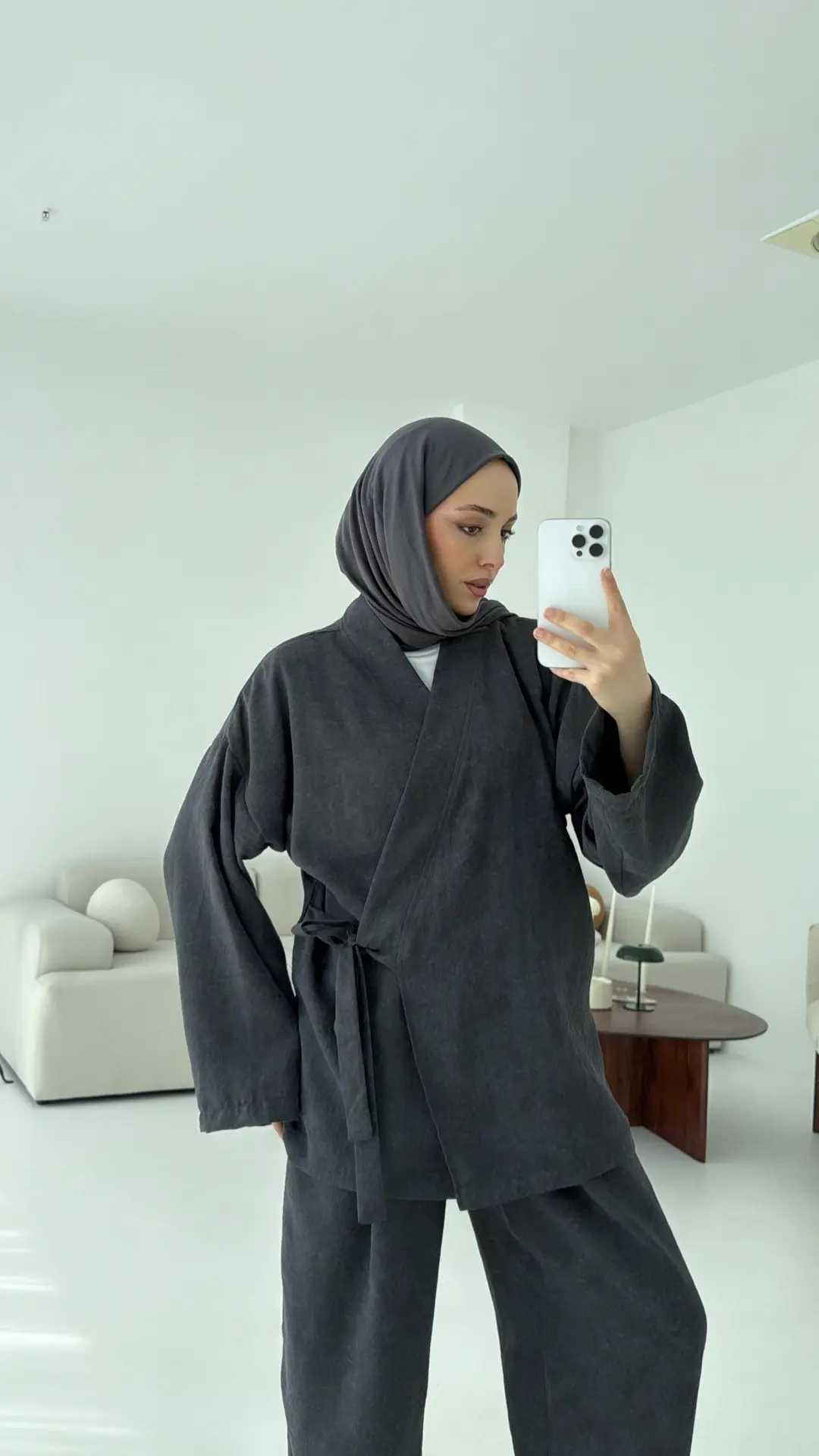 Keten Batik Bambu Kimono Antrasit - Görsel 4